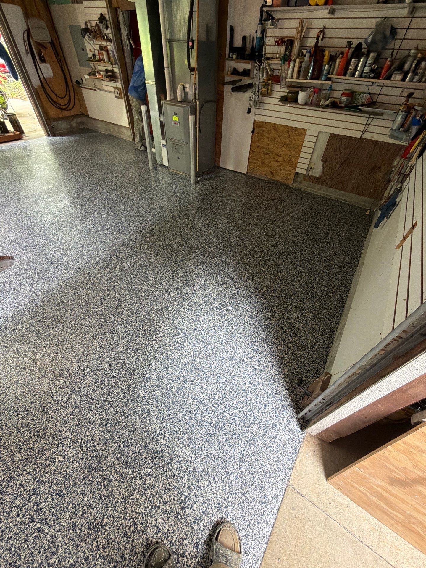 Custom Multi-Colored Epoxy Flake Garage Floor Coating in Montague by Gordon Painting