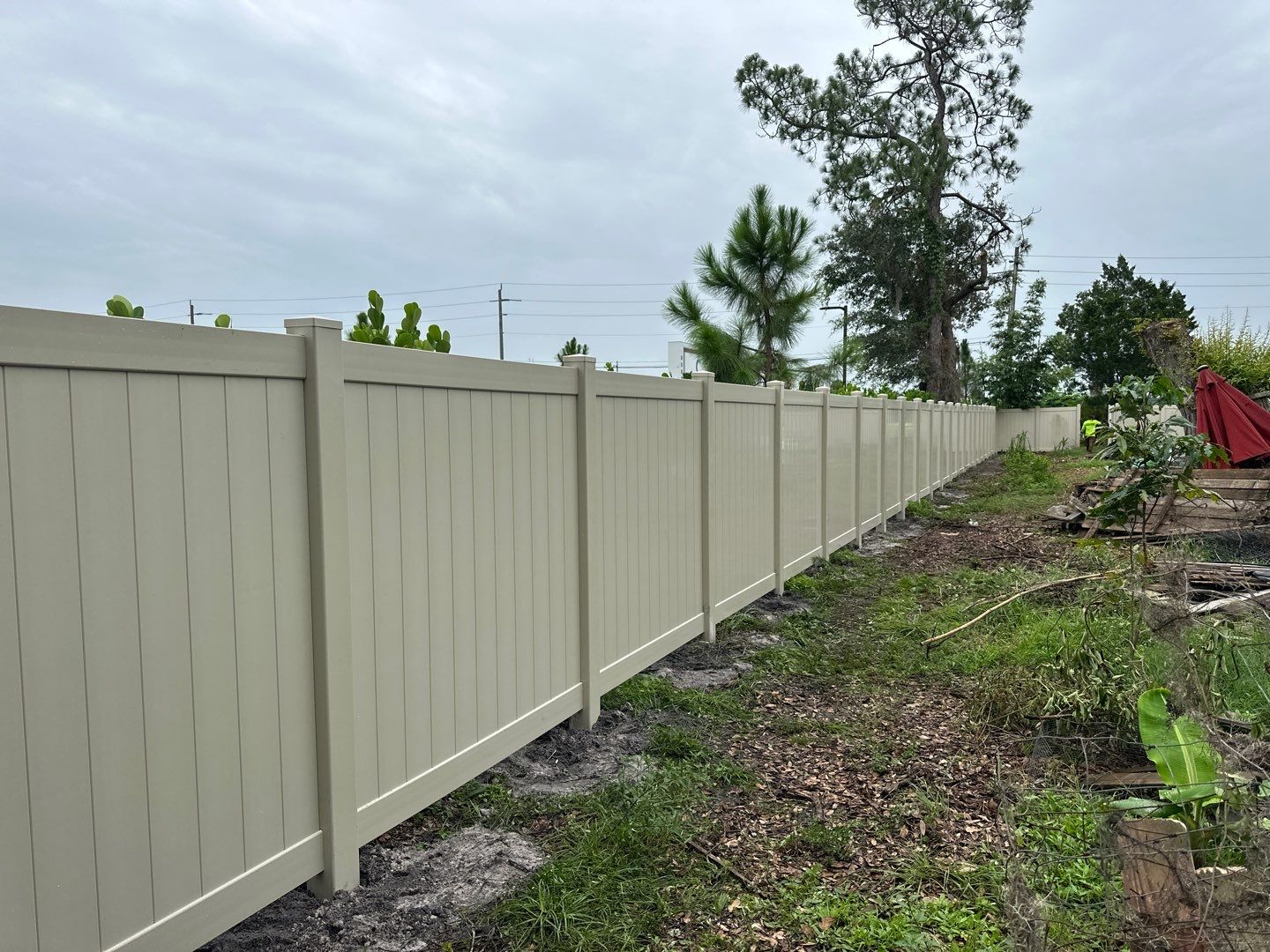 Vinyl Fence Installation using Tan Vinyl Privacy Fence by Asap fence and gates, LLC