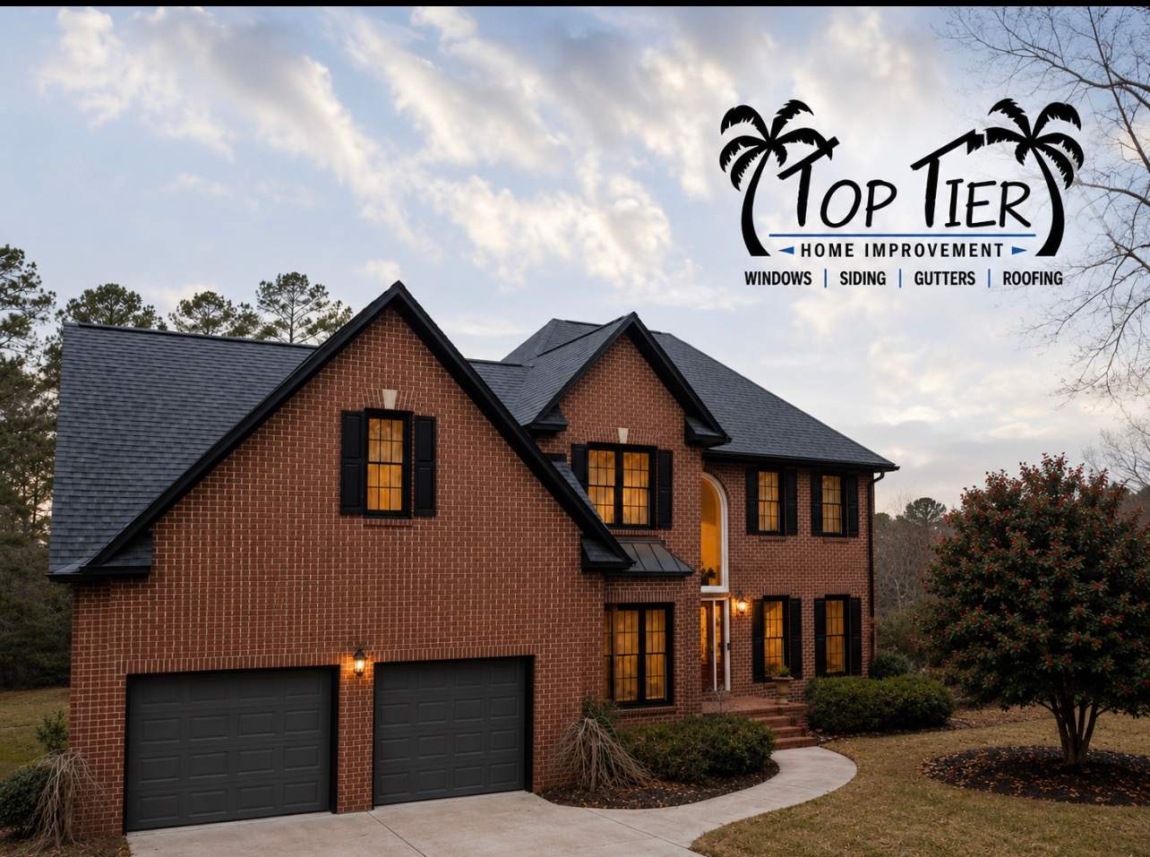 Black Window Frame Installation on Red Brick Two-Story Home by Top Tier Charleston
