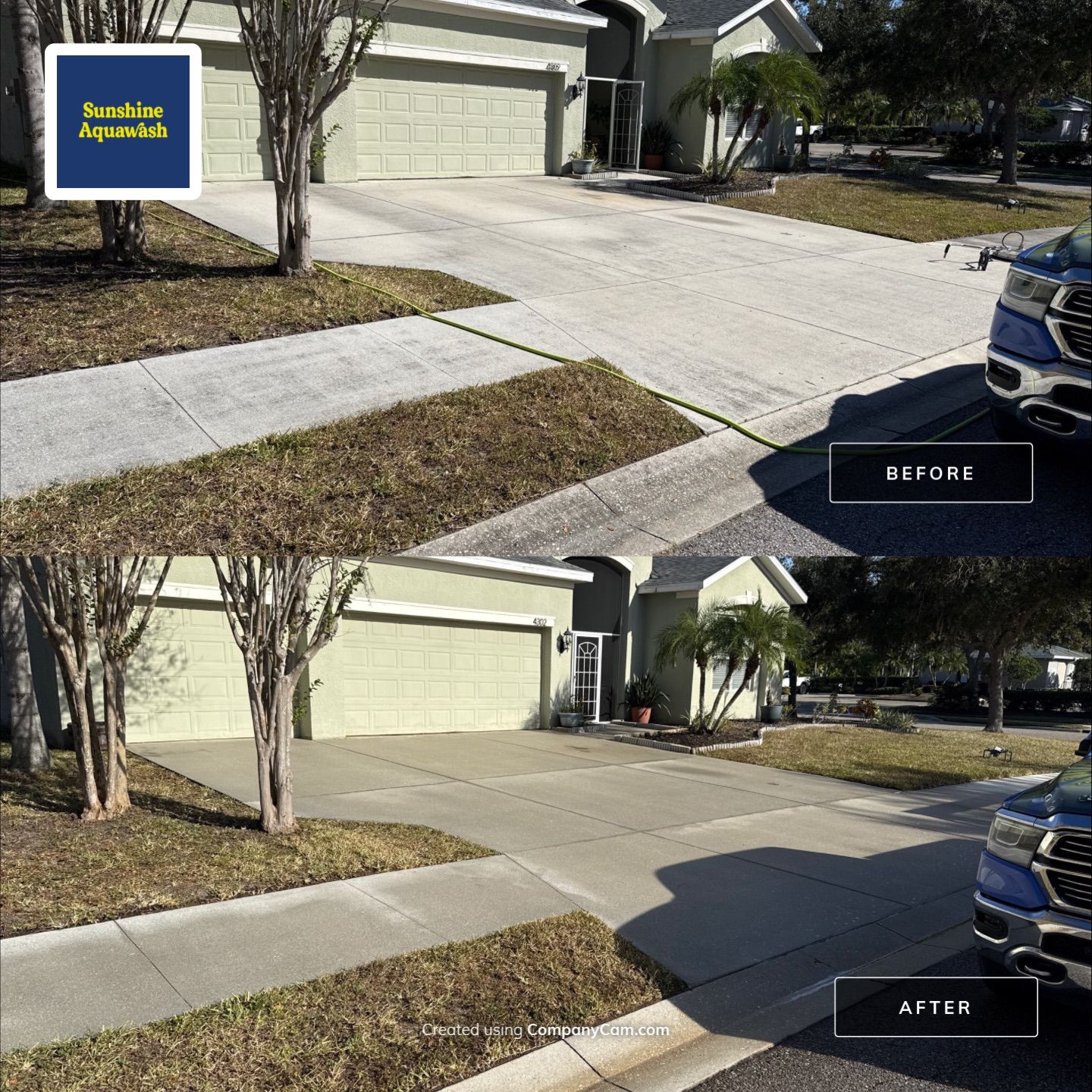 Driveway & Sidewalk Cleaning Transformation | Kingsfield Lakes, Parrish FL by Sunshine AquaWash