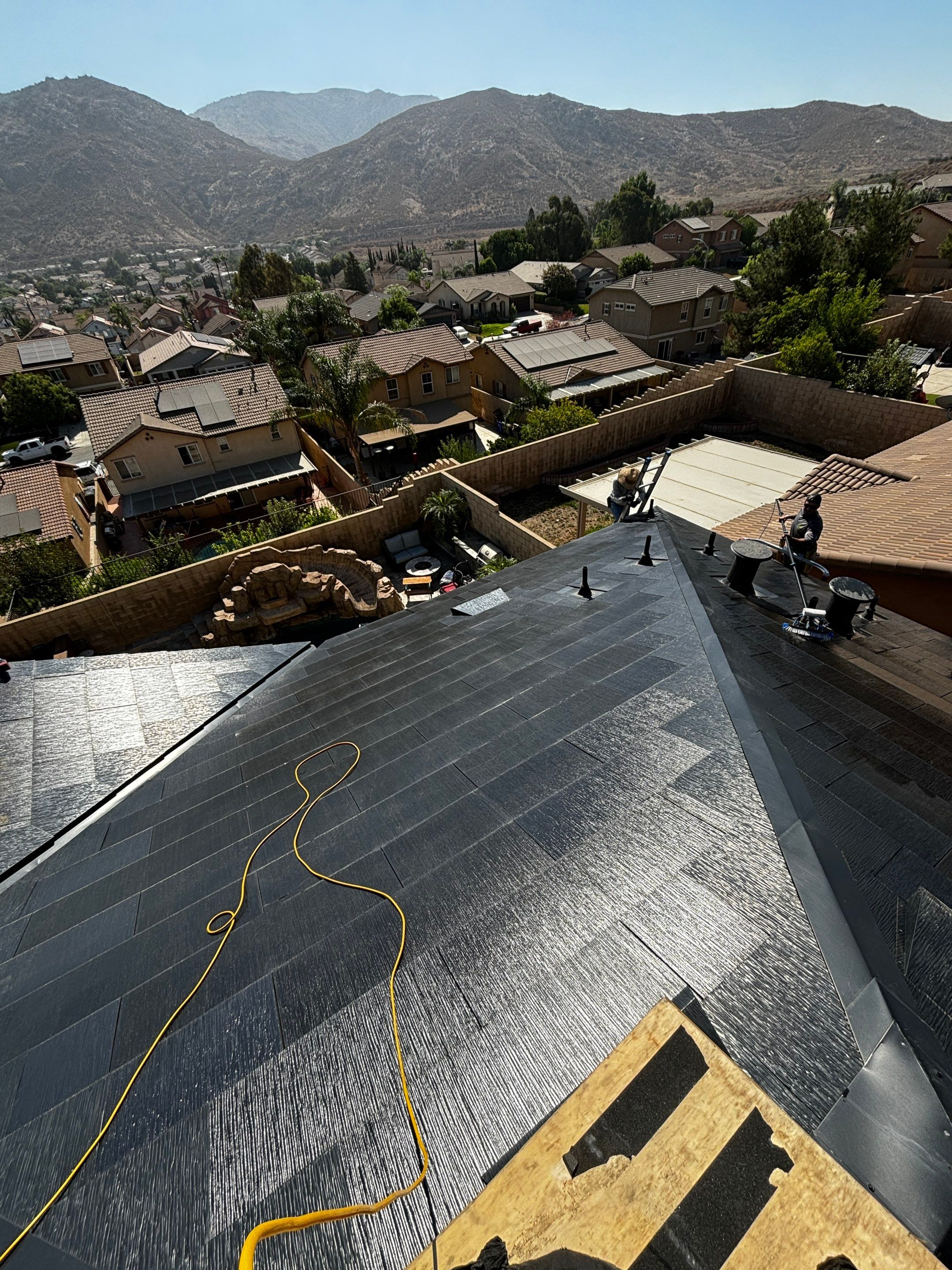 Tesla Roof Cleaning in Fontana California by Palm Coast Solar Cleaning