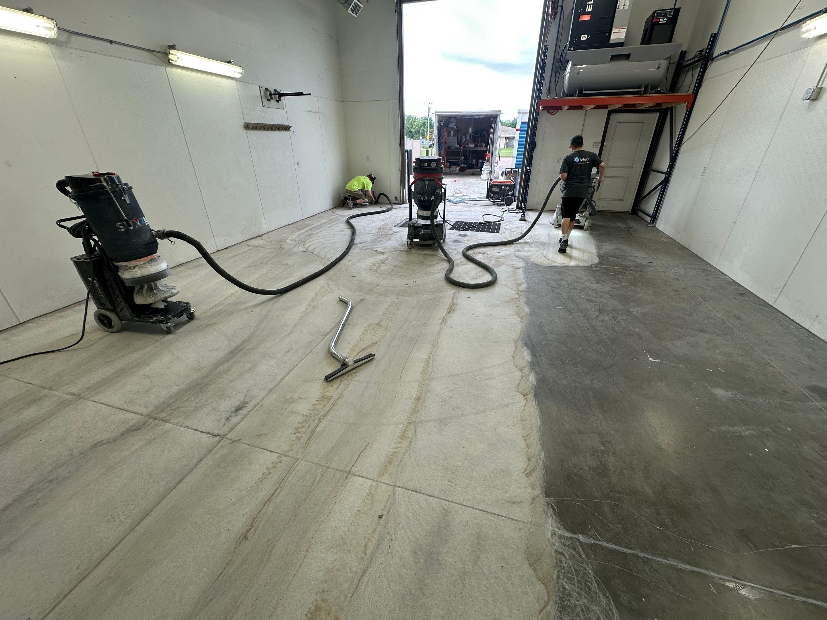 Commercial Grey Speckled Epoxy Floor Coating for Industrial Workshop by Select Painting, Coatings & Garage Cabinets