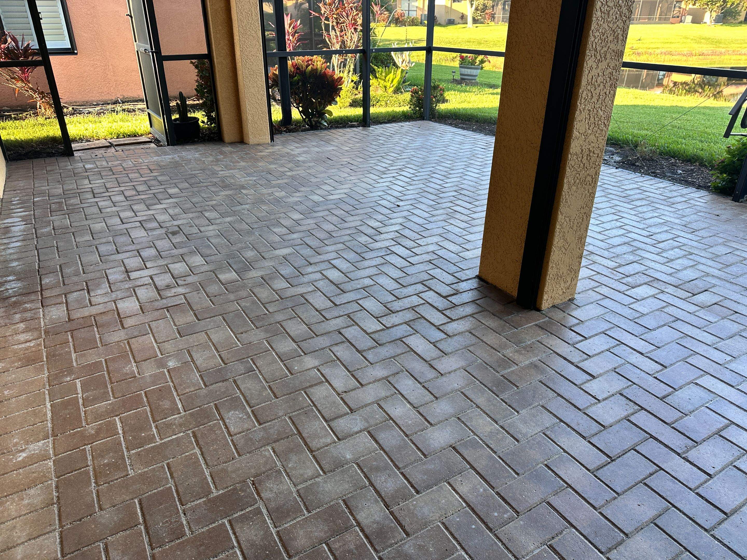 Herringbone Paver Stripping and Sealing for Apollo Beach Lanai by Supreme Paver Experts