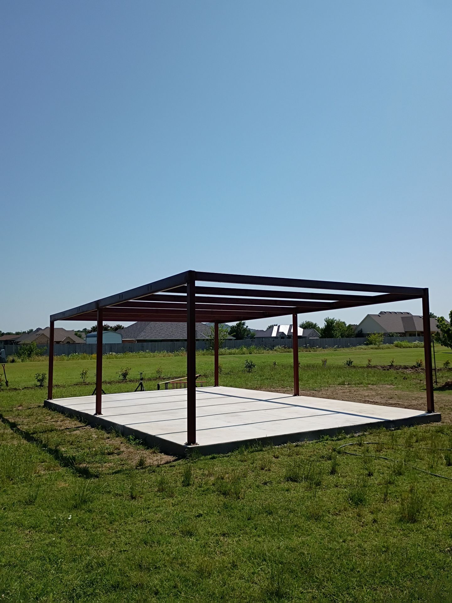 Custom Metal Pergola , Live Fence , Irrigation, Concrete, And Landscape by Clays Services Inc