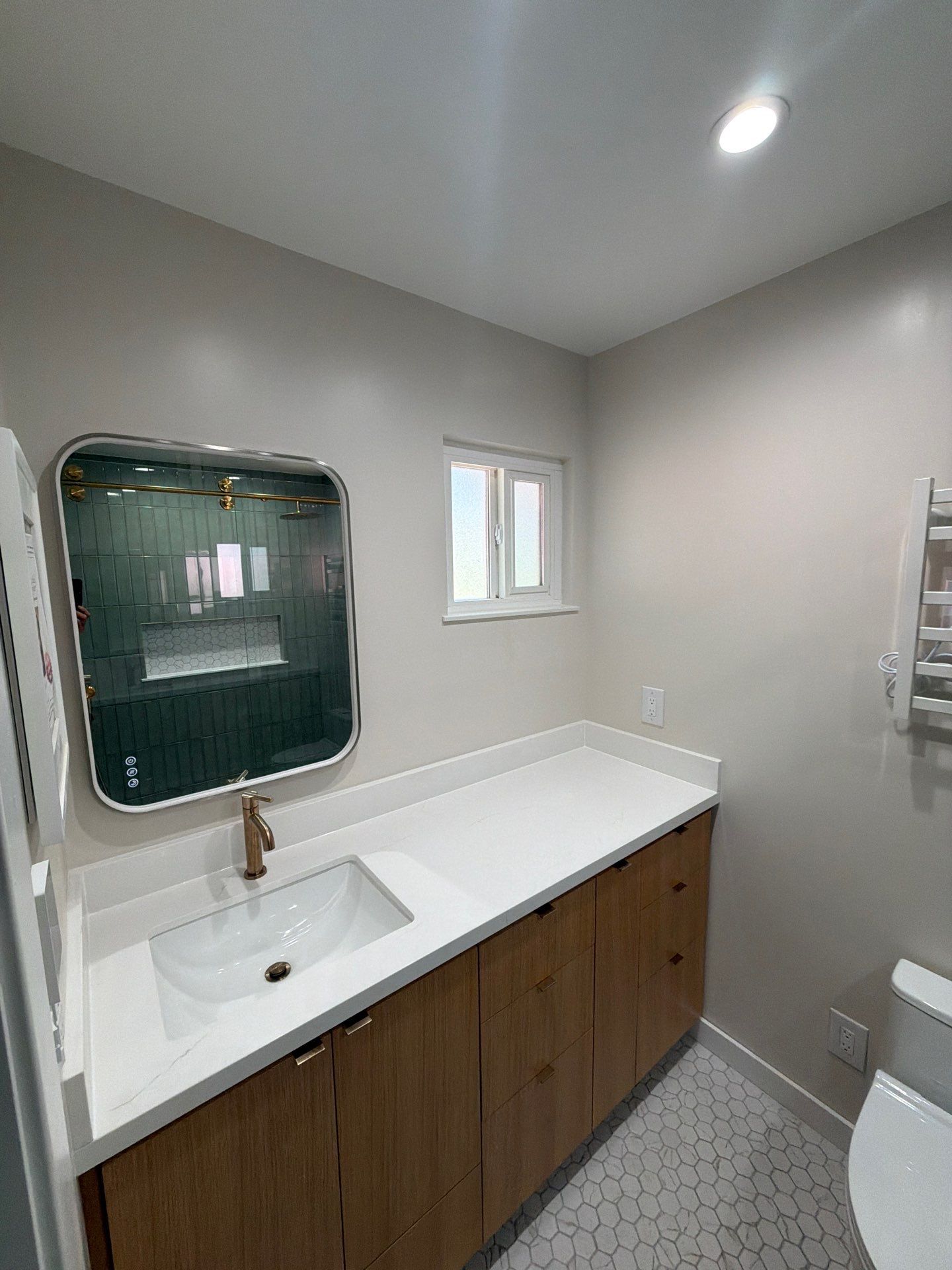 Custom Bathroom Remodel with Heated Floors and Vertical Sage Tile by  H4H Remodeling and Repairs Inc.