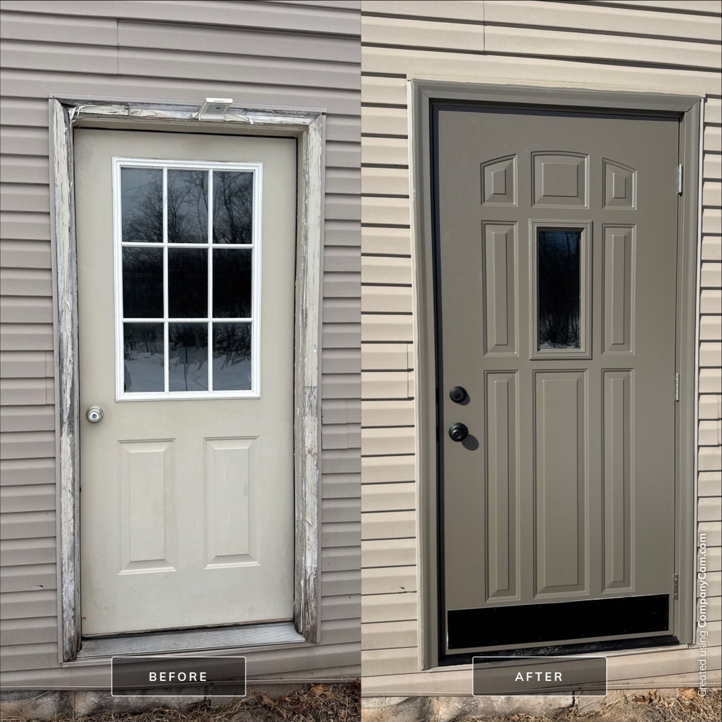 Front Entry Upgrade with ProVia Fiberglass Door & Decorative Glass by Esh Builders