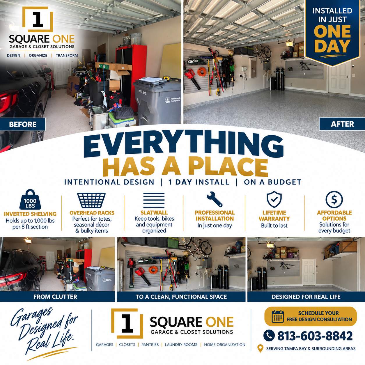 Garage Organization Project in Lithia by Square 1 Garage and Closet Solutions