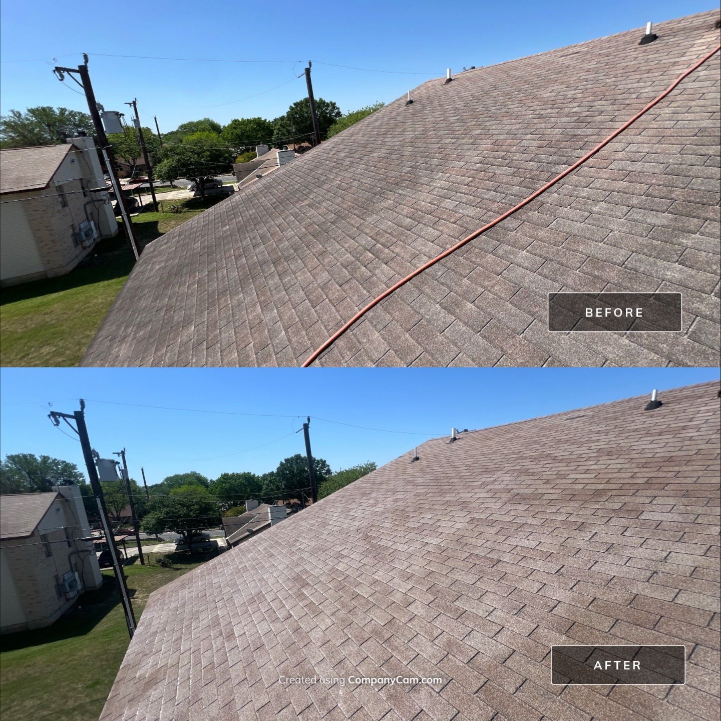 Shingle Roof Washing Project in San Antonio by Bright Choice