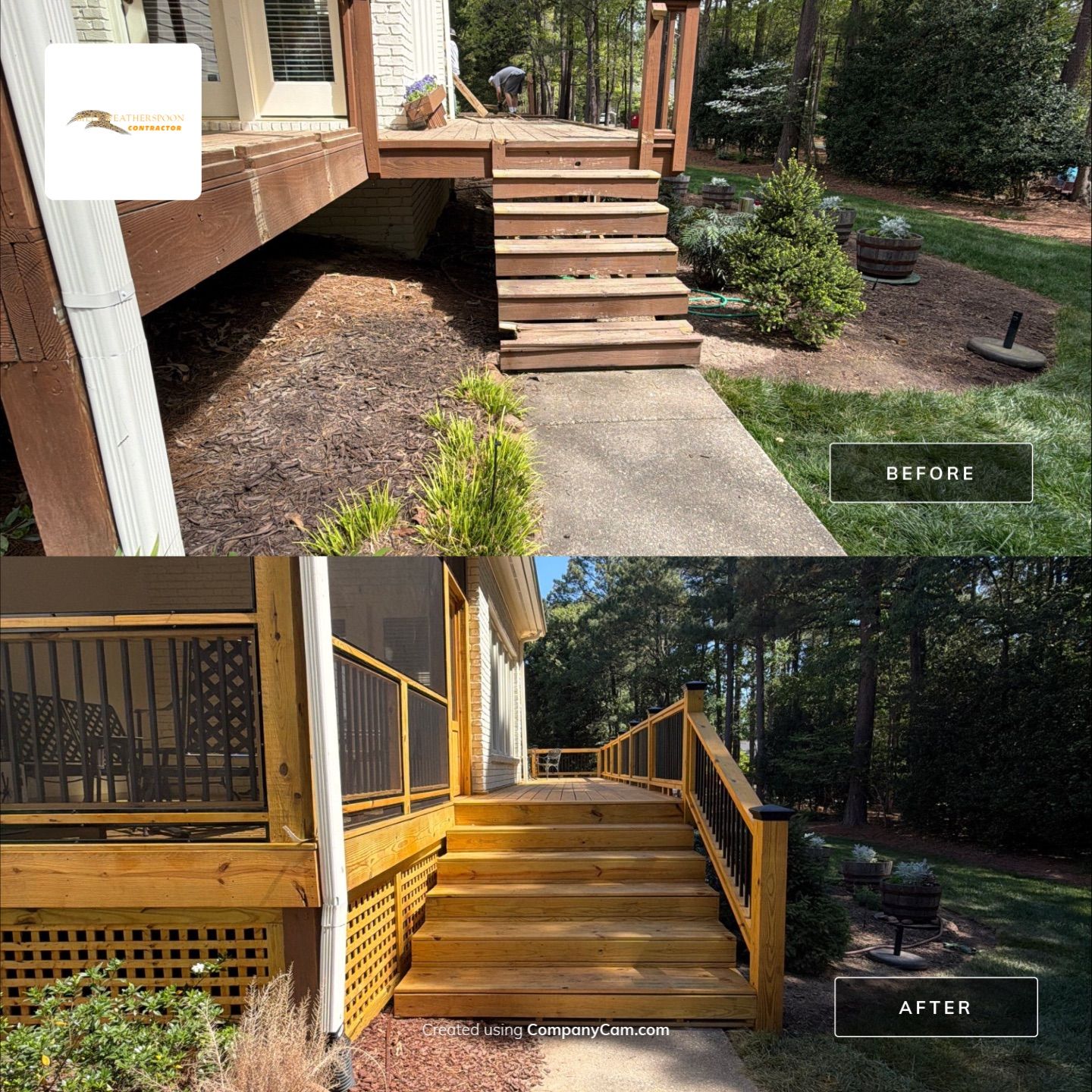 Deck Stain, Round Balusters & Screened Porch Transformation by Billy Weatherspoon Contractor