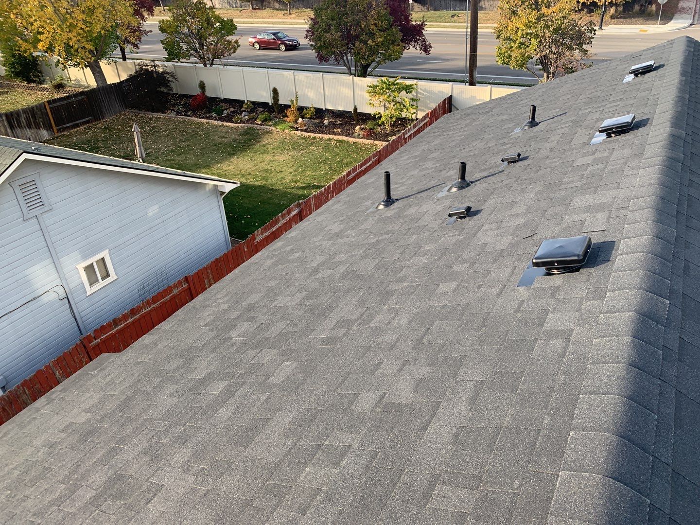 Meridian two story roof installation using Owens Corning Onyx Black by ID Roofing LLC