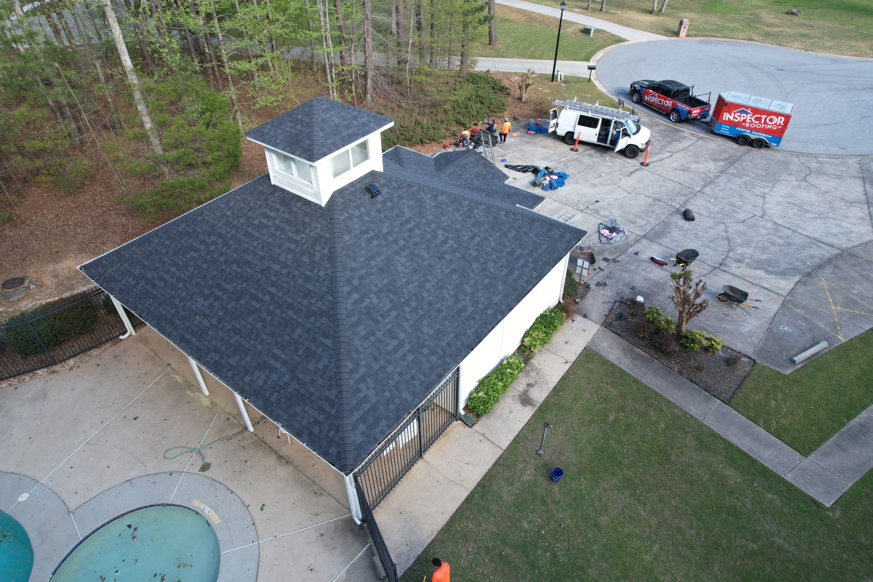 Pool House Roof Replacement using Owens Corning Onyx Black by Inspector Roofing and Restoration