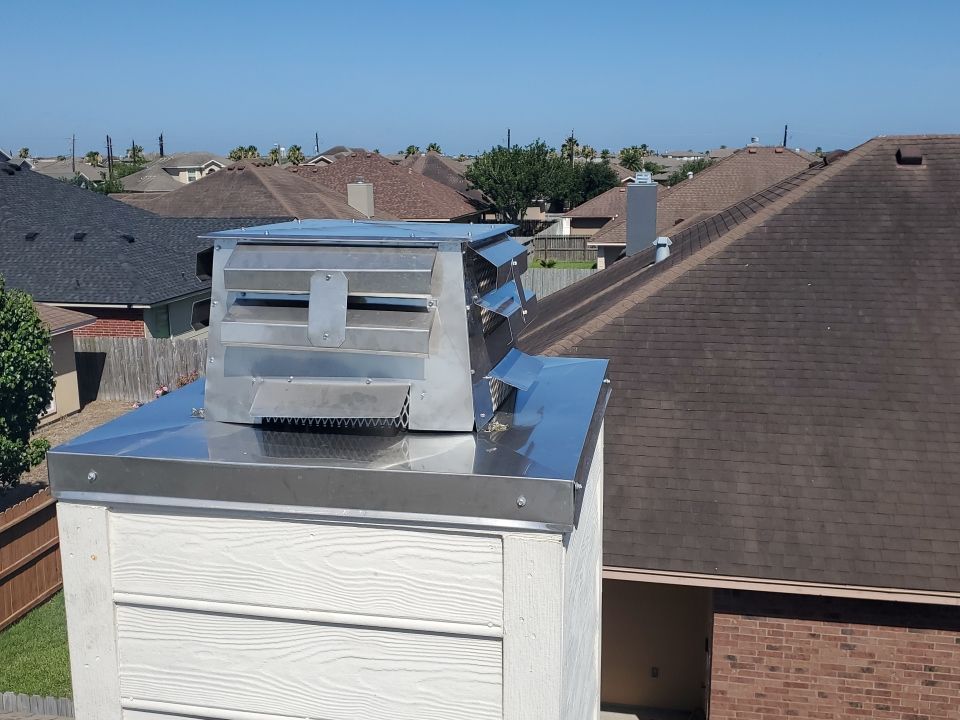 Chimney Cap Replacement using Custom Fabricated Stainless Steel by Lighthouse Roofing