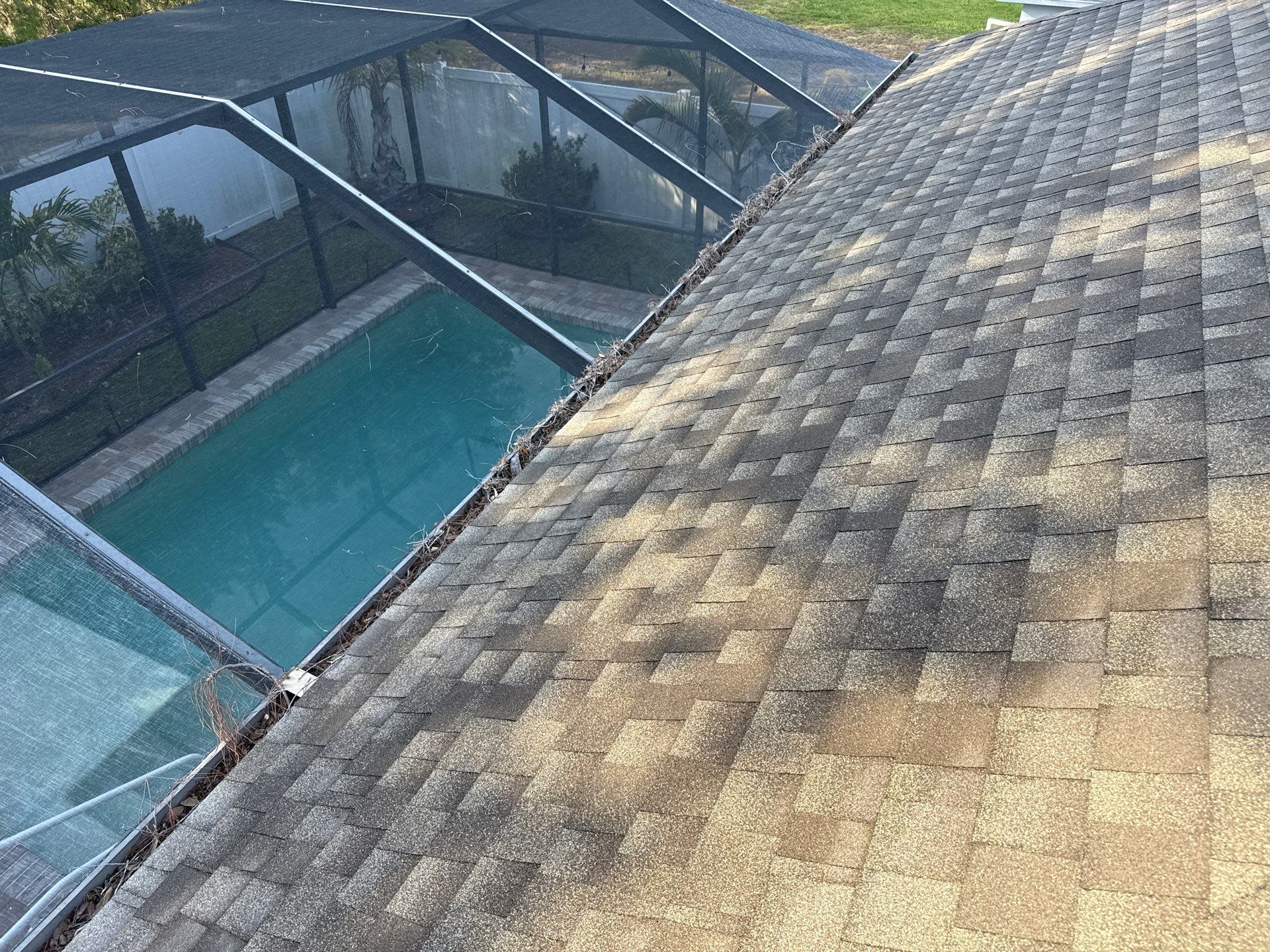 Gutter Cleaning Over Screen Enclosure – Greenbrook Village, Lakewood Ranch, FL by Sunshine AquaWash