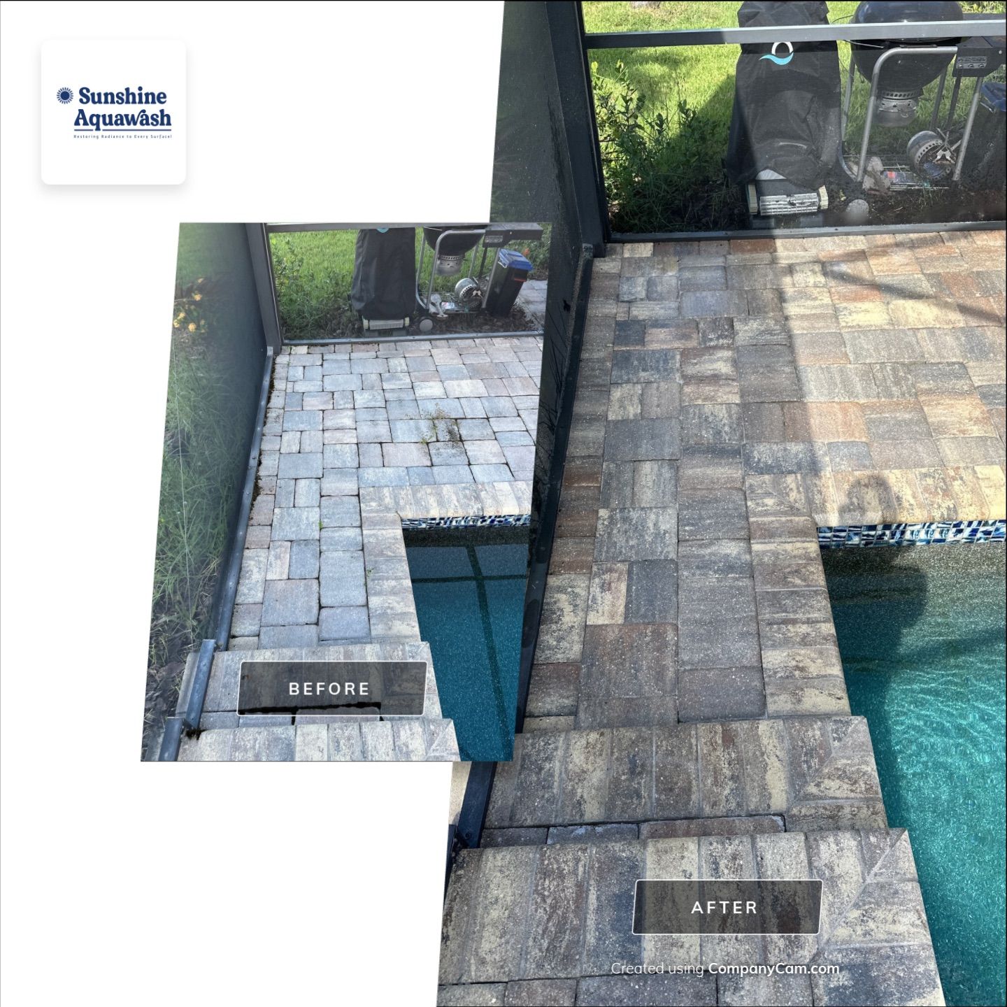 Paver Driveway, Sidewalk, and Pool Deck Cleaning in Winding River Community, Bradenton, FL by Sunshine AquaWash