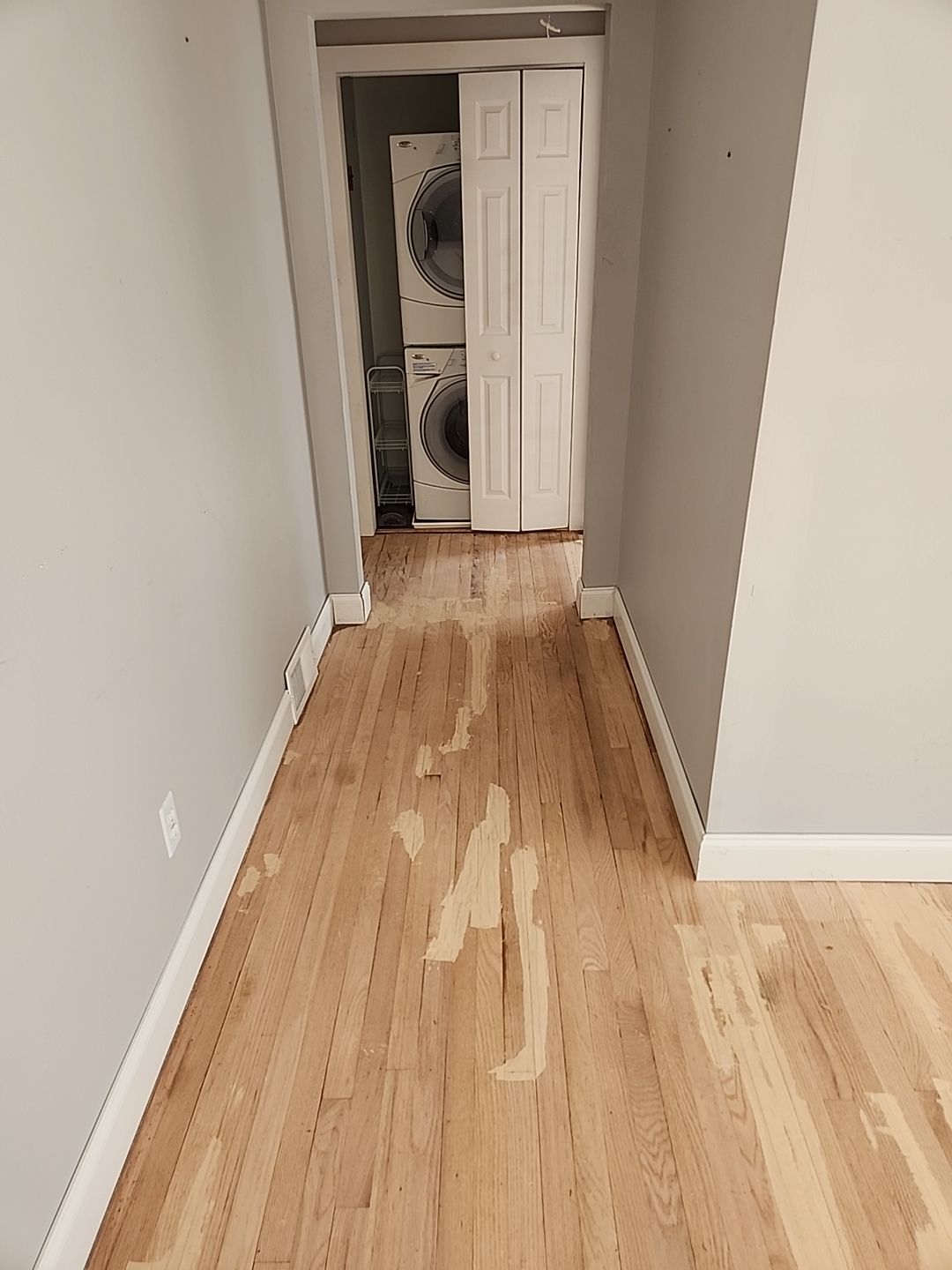 Sand & Refinish Red Oak with Duraseal Jacobean and Bona Mega Satin Finish using Dureaseal Jacobean and Bona Mega by Footprints Floors Morristown