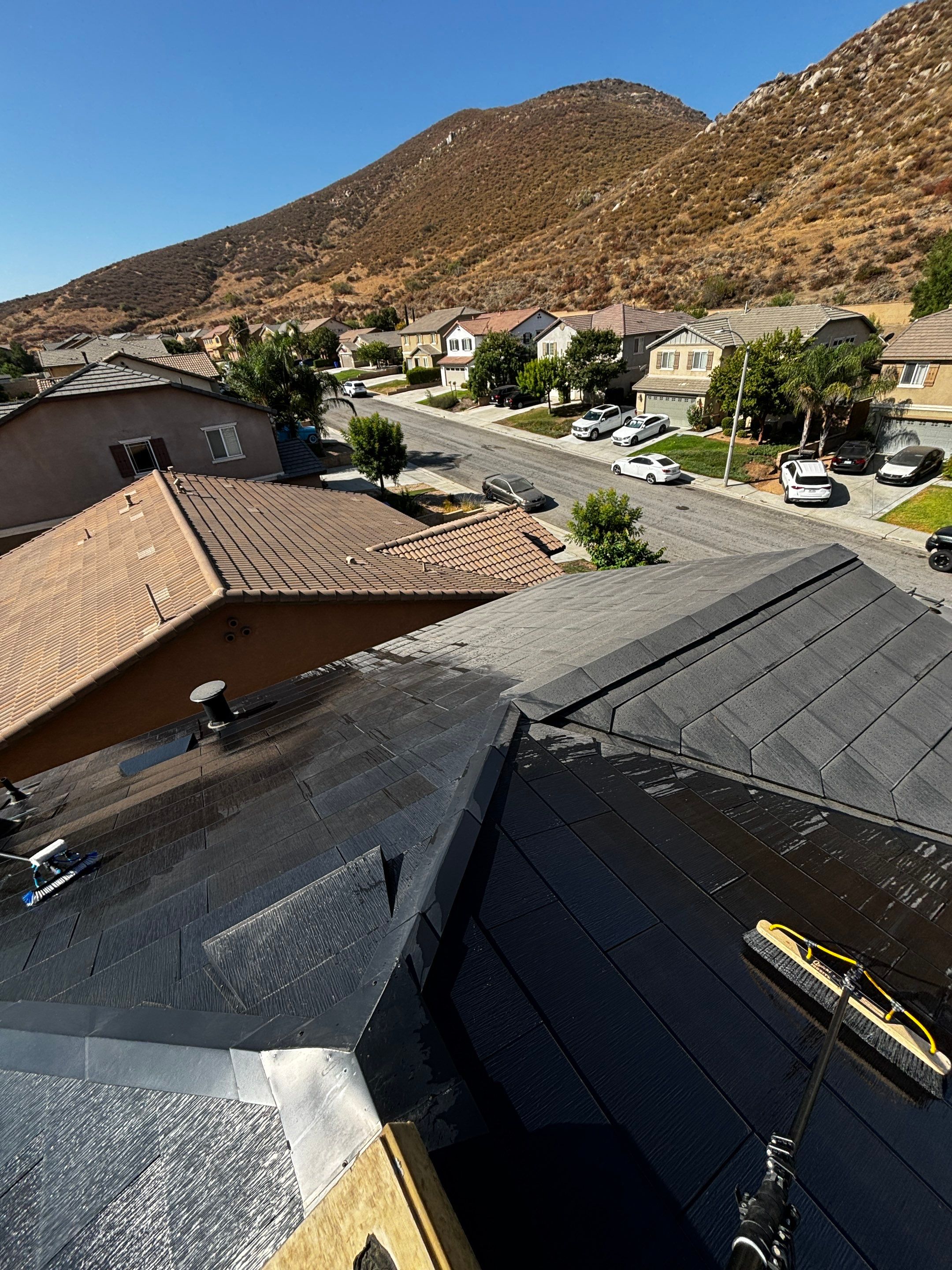 Tesla Roof Cleaning in Fontana California by Palm Coast Solar Cleaning
