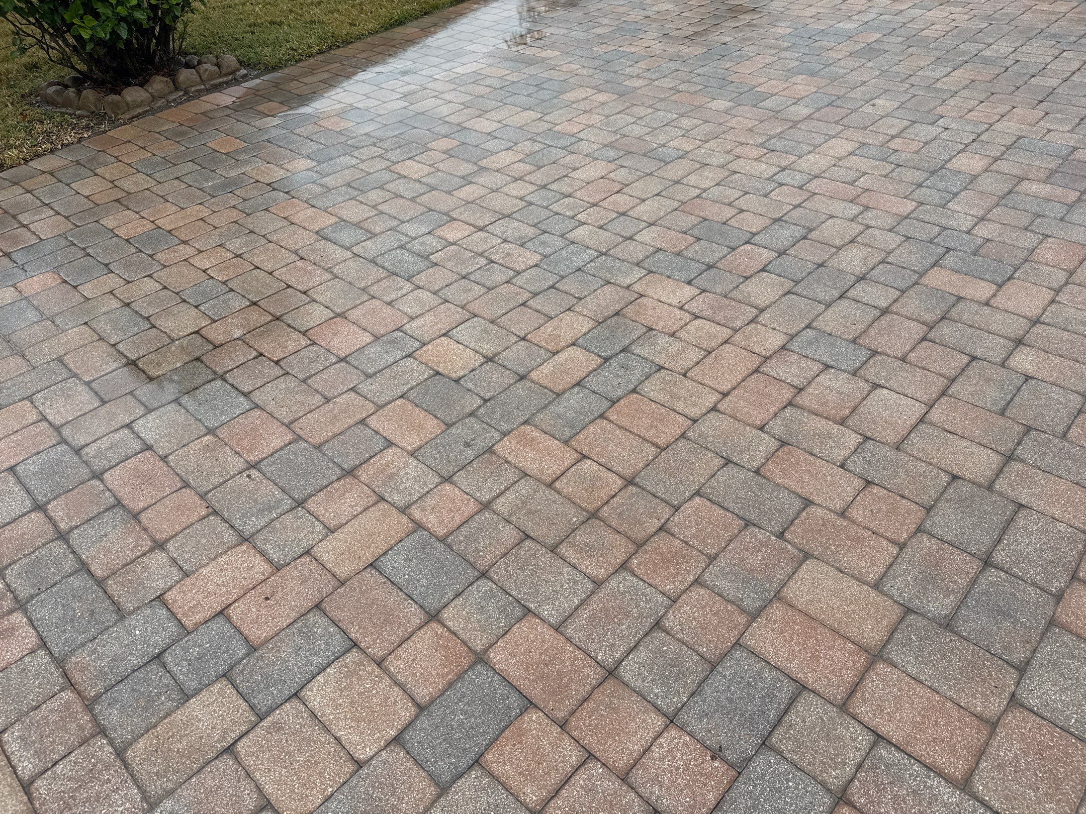 Oil & Tar Removal from Paver Driveway & Entryway by Sunshine AquaWash