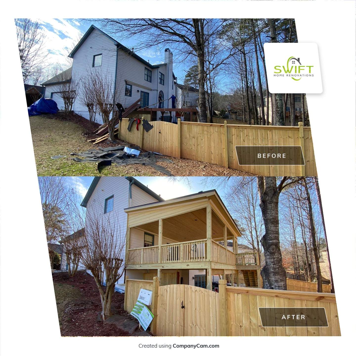 Covered Porch Addition and Custom Privacy Fence Installation in Alpharetta by Swift Home Renovations