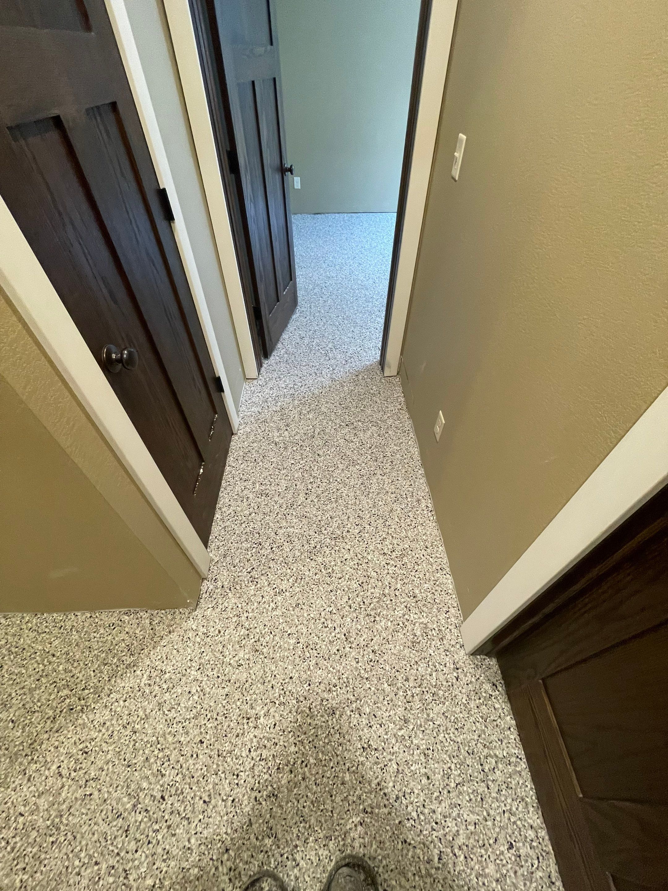 Decorative Flake Concrete Floor Coating for Larchwood Basement by Select Painting, Coatings & Garage Cabinets