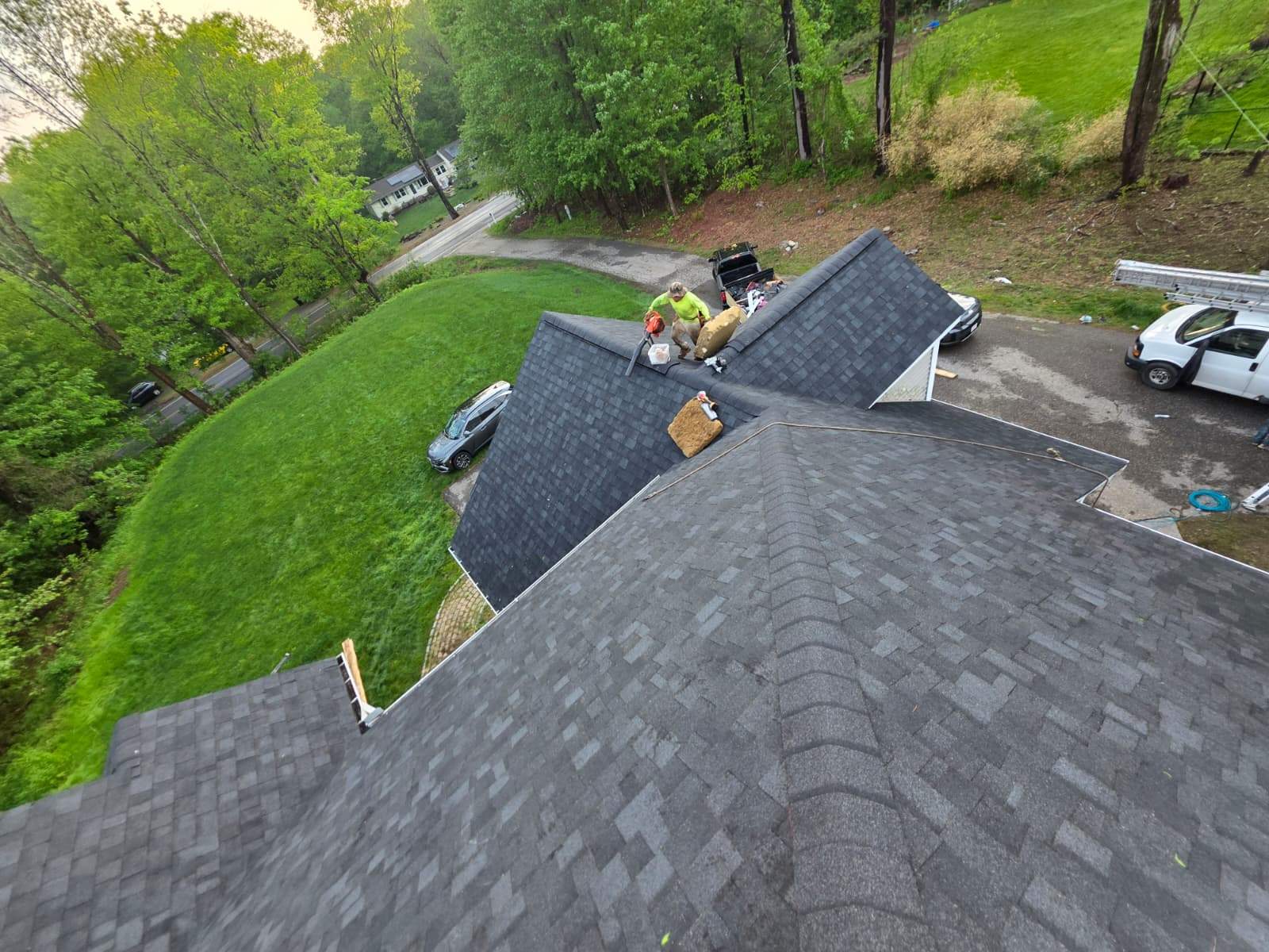  Full Strip & Re-Roof in Leicester, MA – Owens Corning Duration, Onyx Black with Chimney Flashing Replacement by JOHNNYS PRO