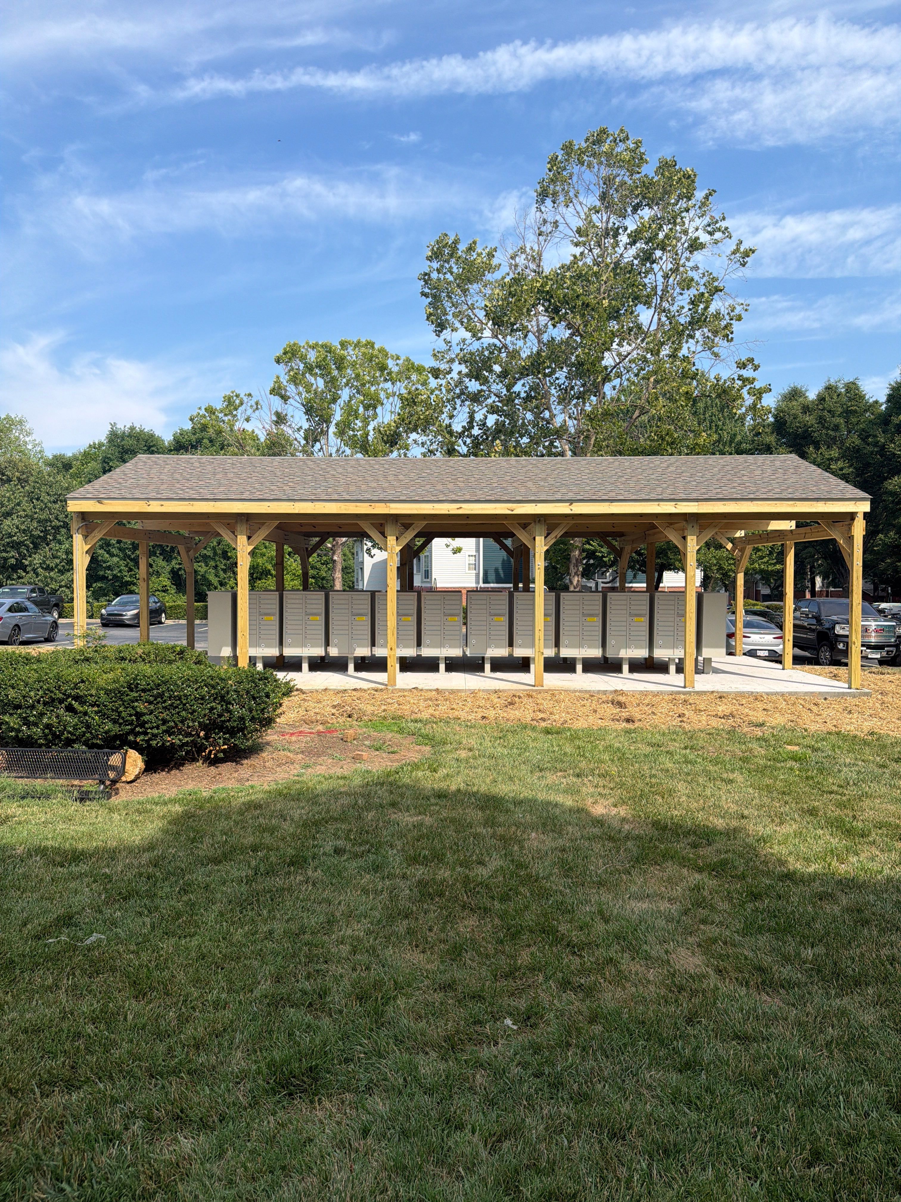 Custom Timber Frame Pavilion for Cluster Mailbox Units in Raleigh
