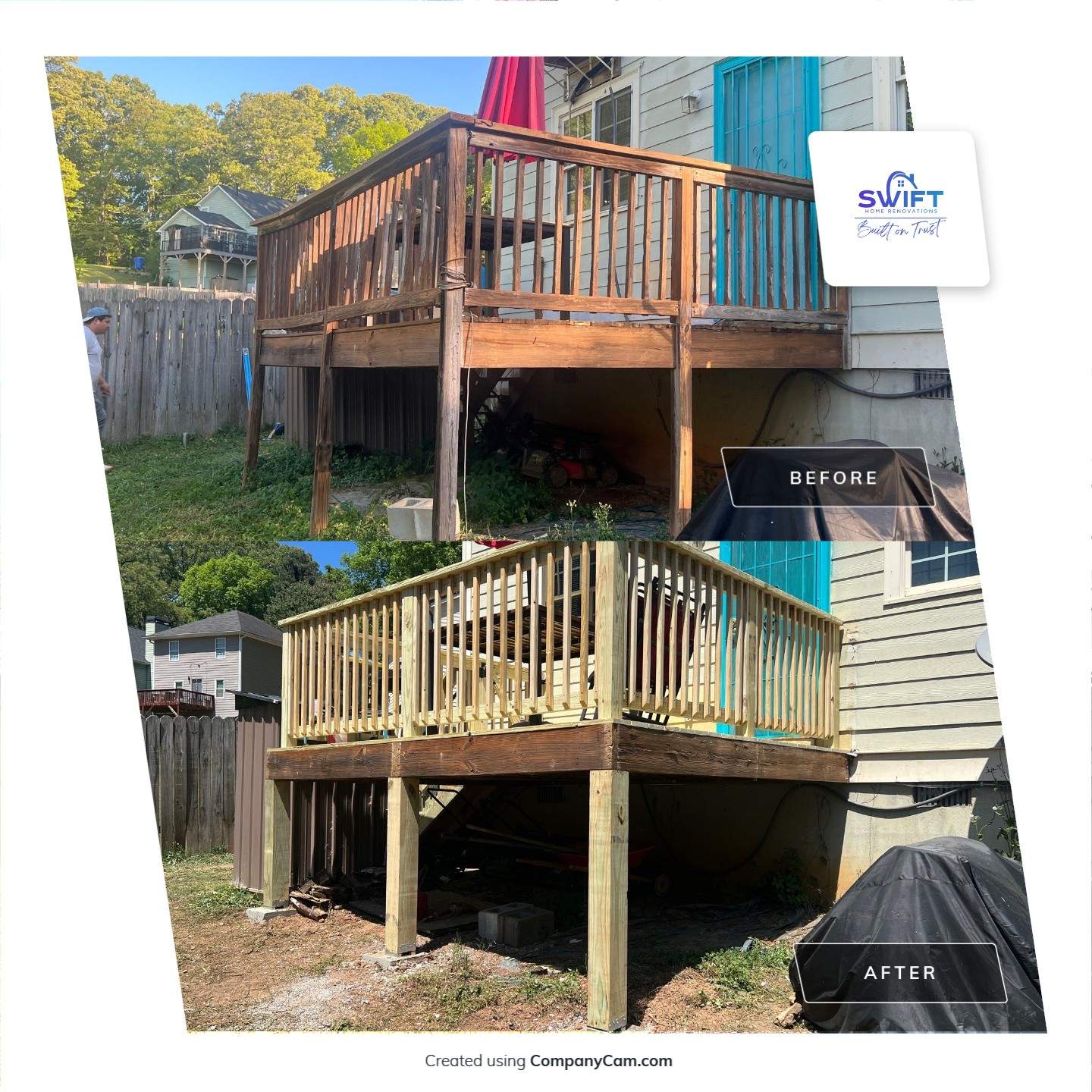 Pressure-Treated Wood Deck and Staircase Replacement in Atlanta by Swift Home Renovations