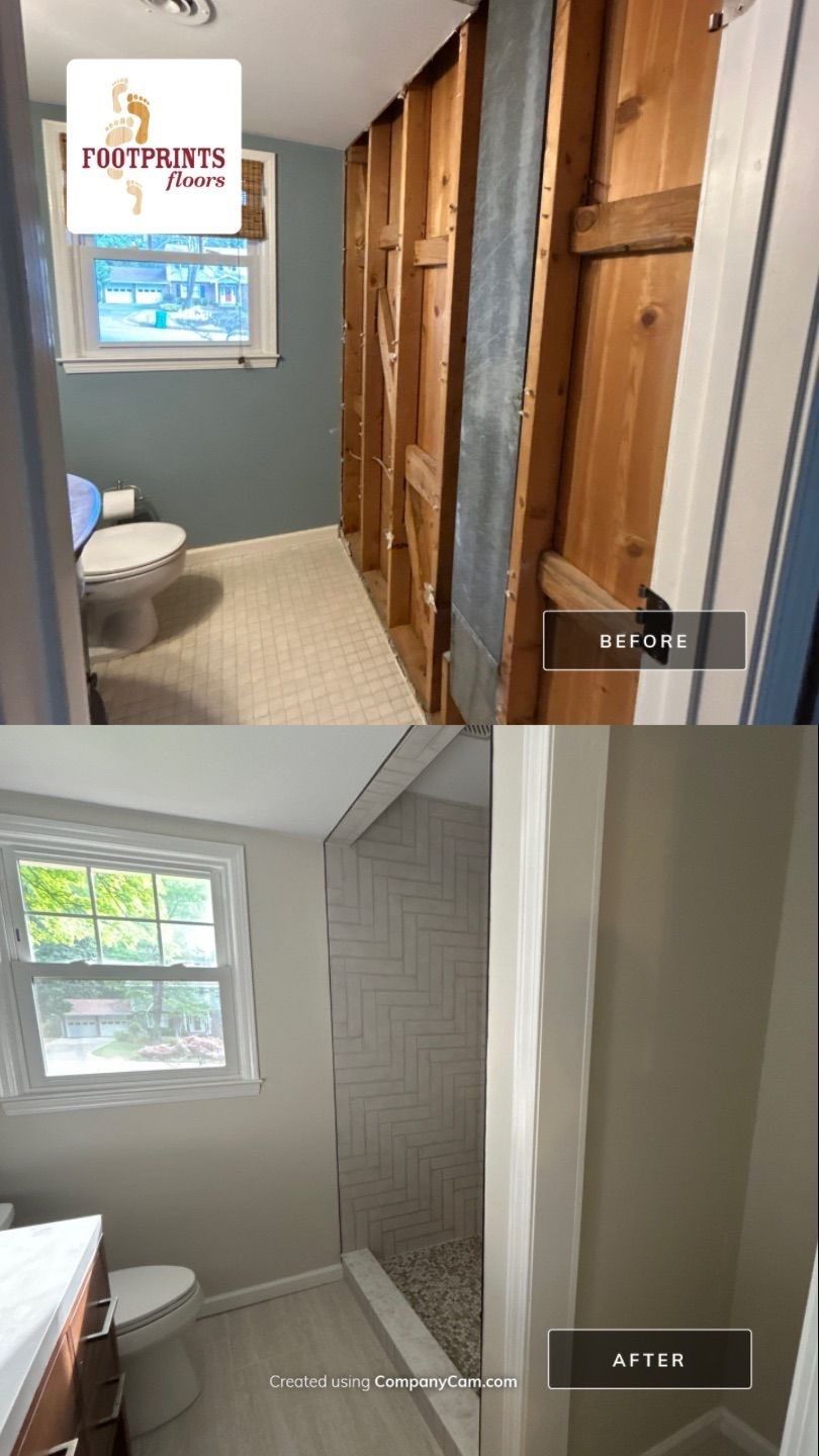 Herringbone Tile Shower! by Footprints Bath and Tile of East Atlanta