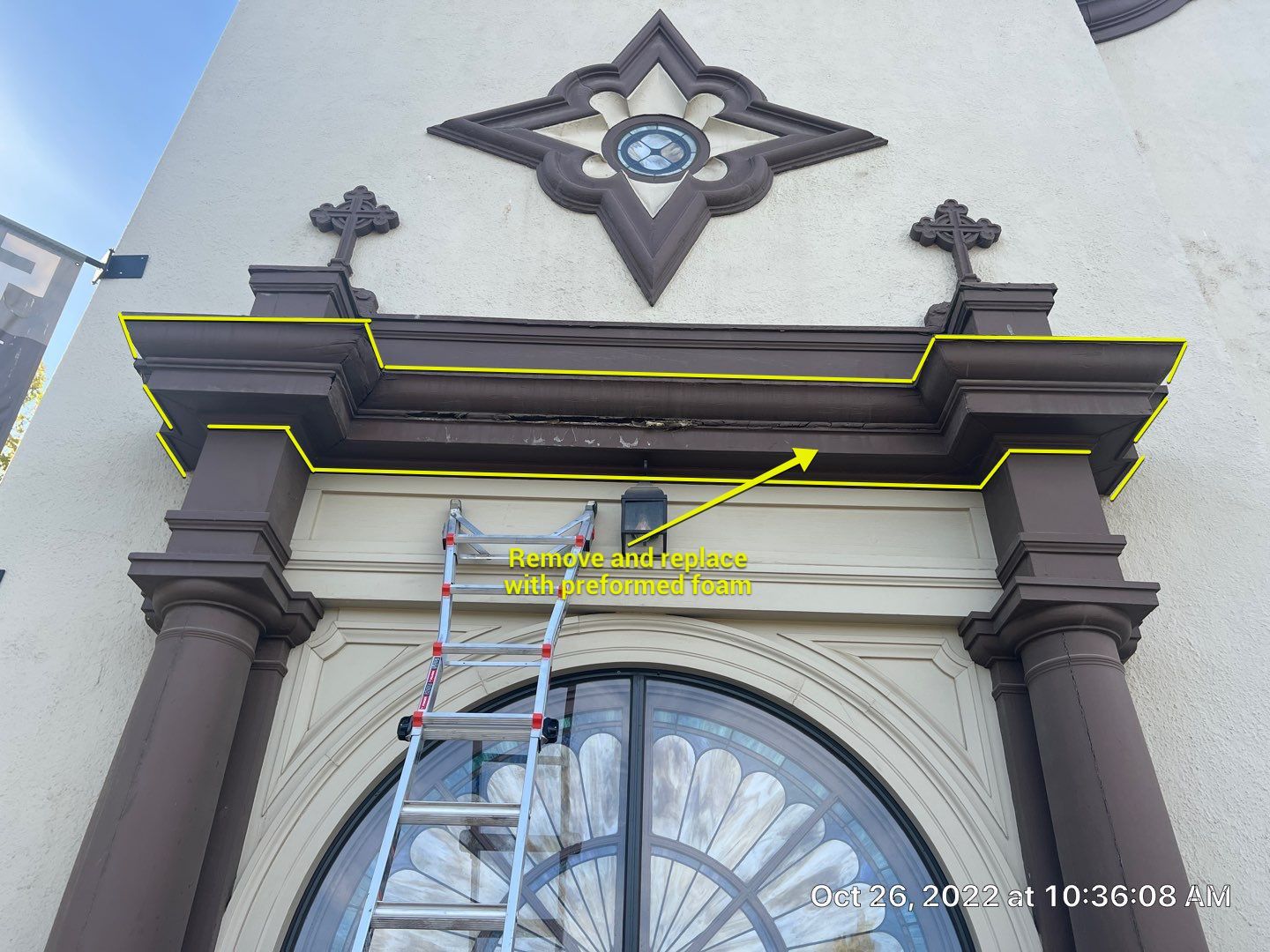  Presbyterian Church repairs to entrance architecture by Straight Edge Roofing Inc