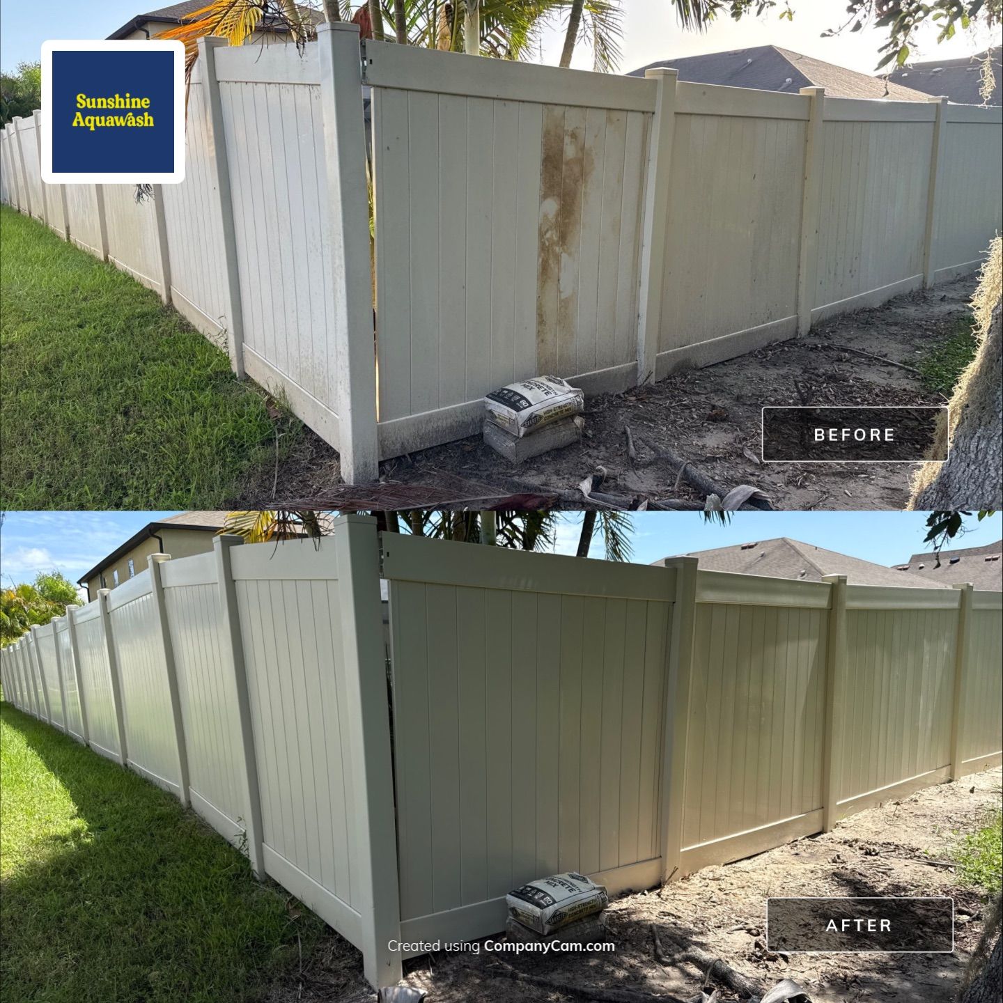 2-Story Stucco House Wash & Tan Vinyl Fence Cleaning | Sheffield Glen Palmetto, FL by Sunshine AquaWash