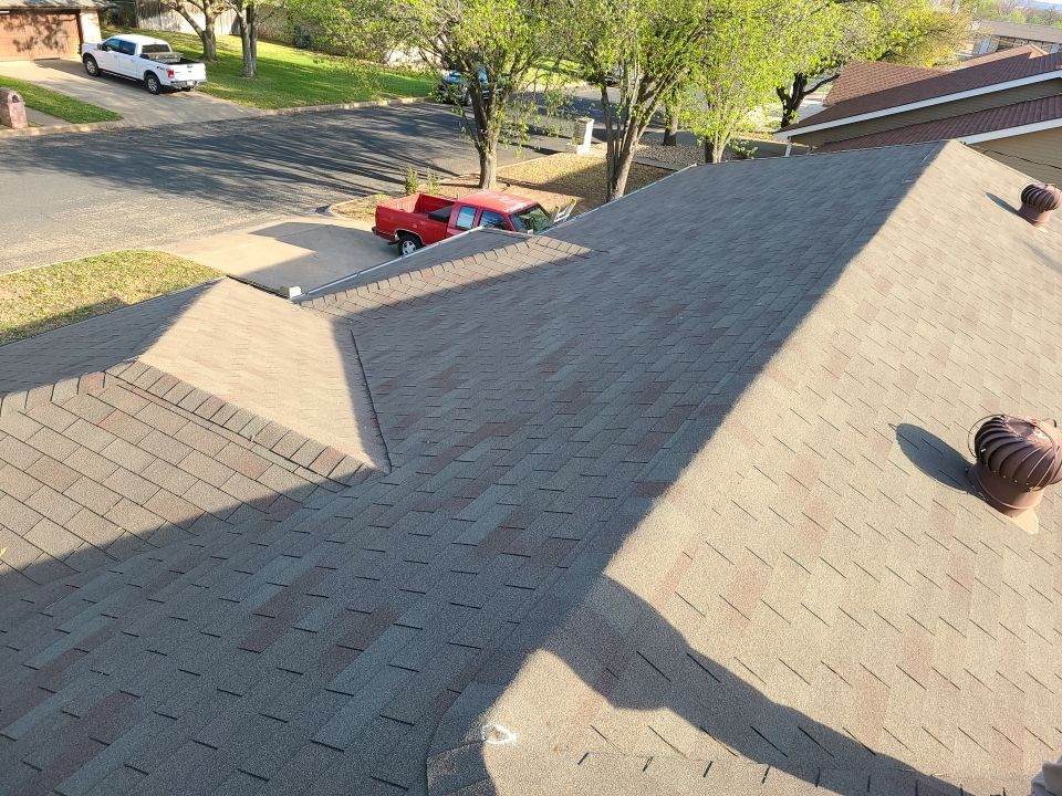 Full Asphalt Shingle Roof Replacement and Seamless Gutter Installation in Fredericksburg by Caliber Restoration LLC