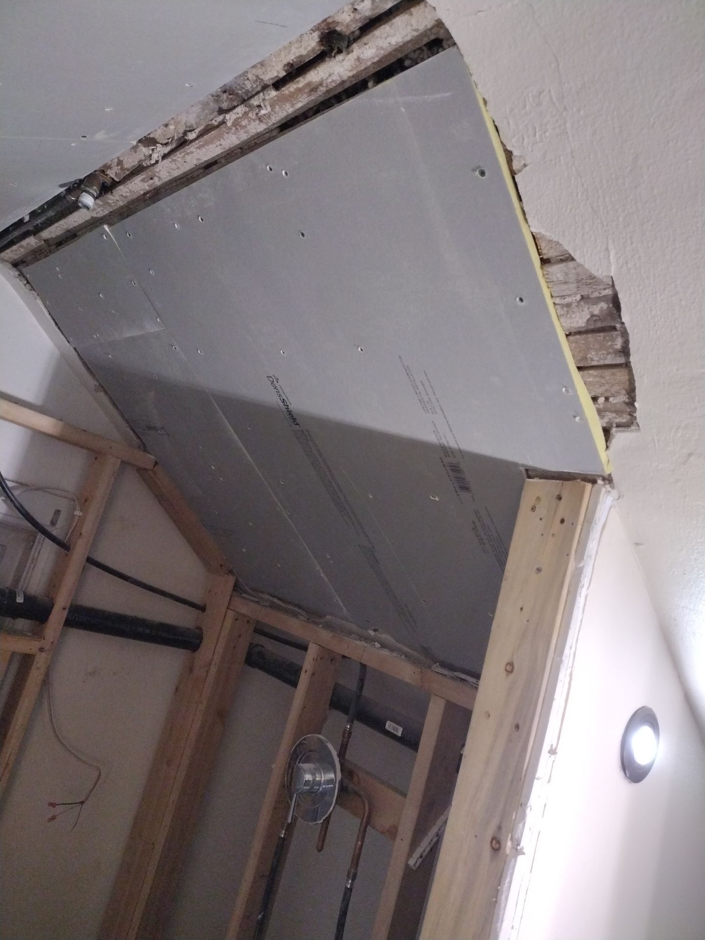 Shower Remodel & Ceiling Restoration – Correcting Water Damage and Rebuilding Right by Johnny Five Construction 