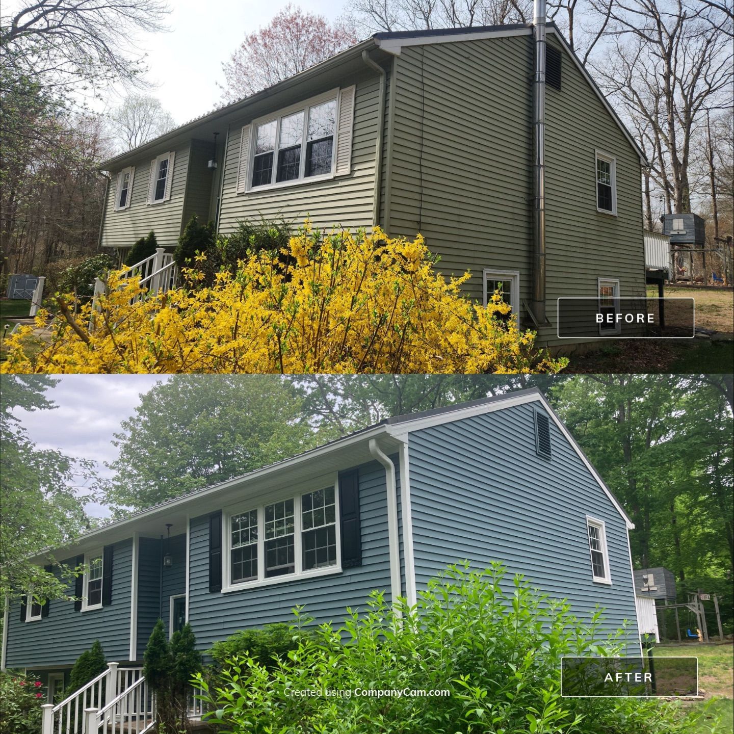 Siding Transformation with Cert Mainstreet D/4 clapboard Wedgewood Blue by DiGiorgi Roofing and Siding Inc