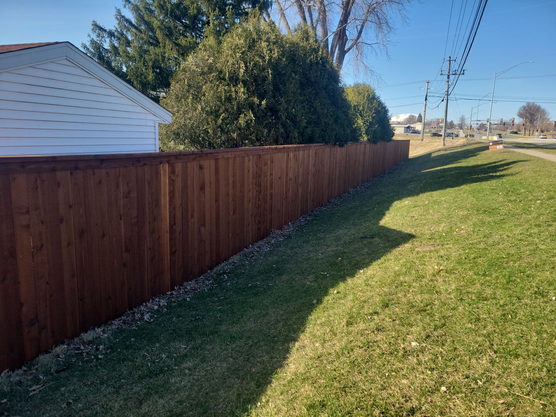 Custom Cedar Wood Privacy Fence with Double Gates and Integrated Planter Mailbox by Perfect Picket Fence and Stain