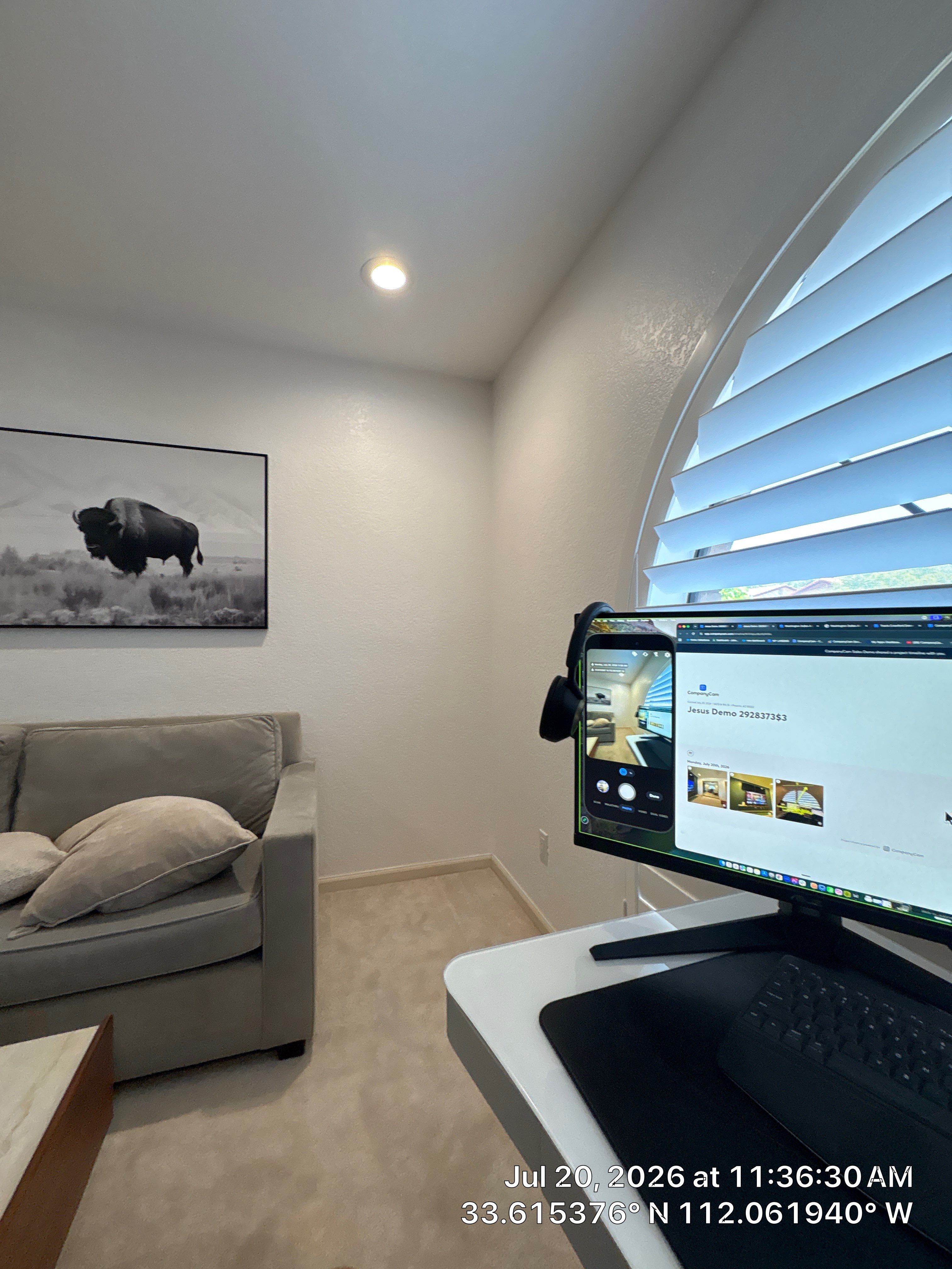 Arched Window Shutter Installation and Modern Home Office Setup in Phoenix by CompanyCam Sales Demo