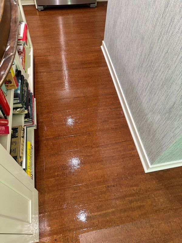 Cork floor refinish using Bona Mega Satin by Footprints Floors Morristown