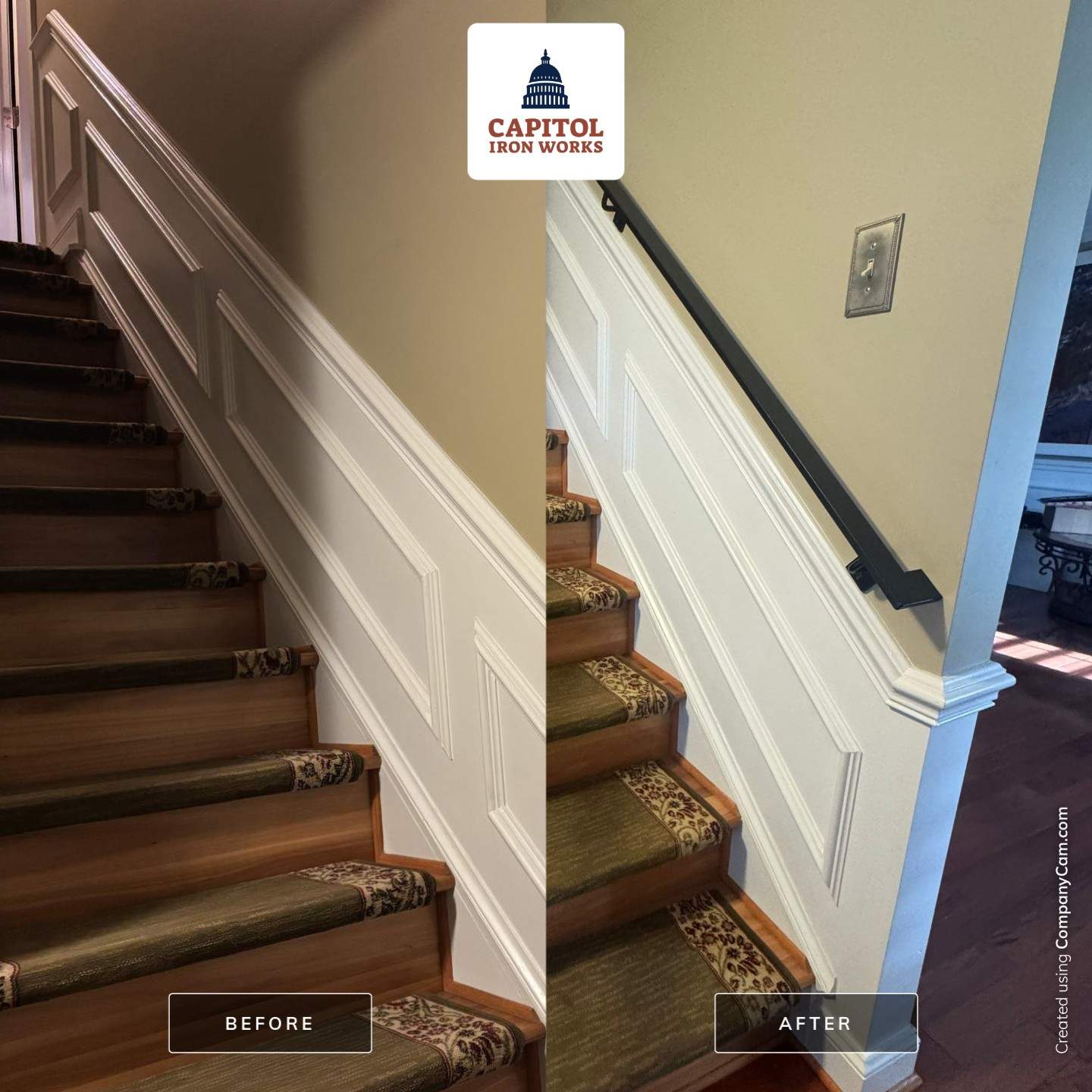 Modern Minimalist Interior Railing – Custom Steel Flat Bar & Round Infill by Capitol Iron Works