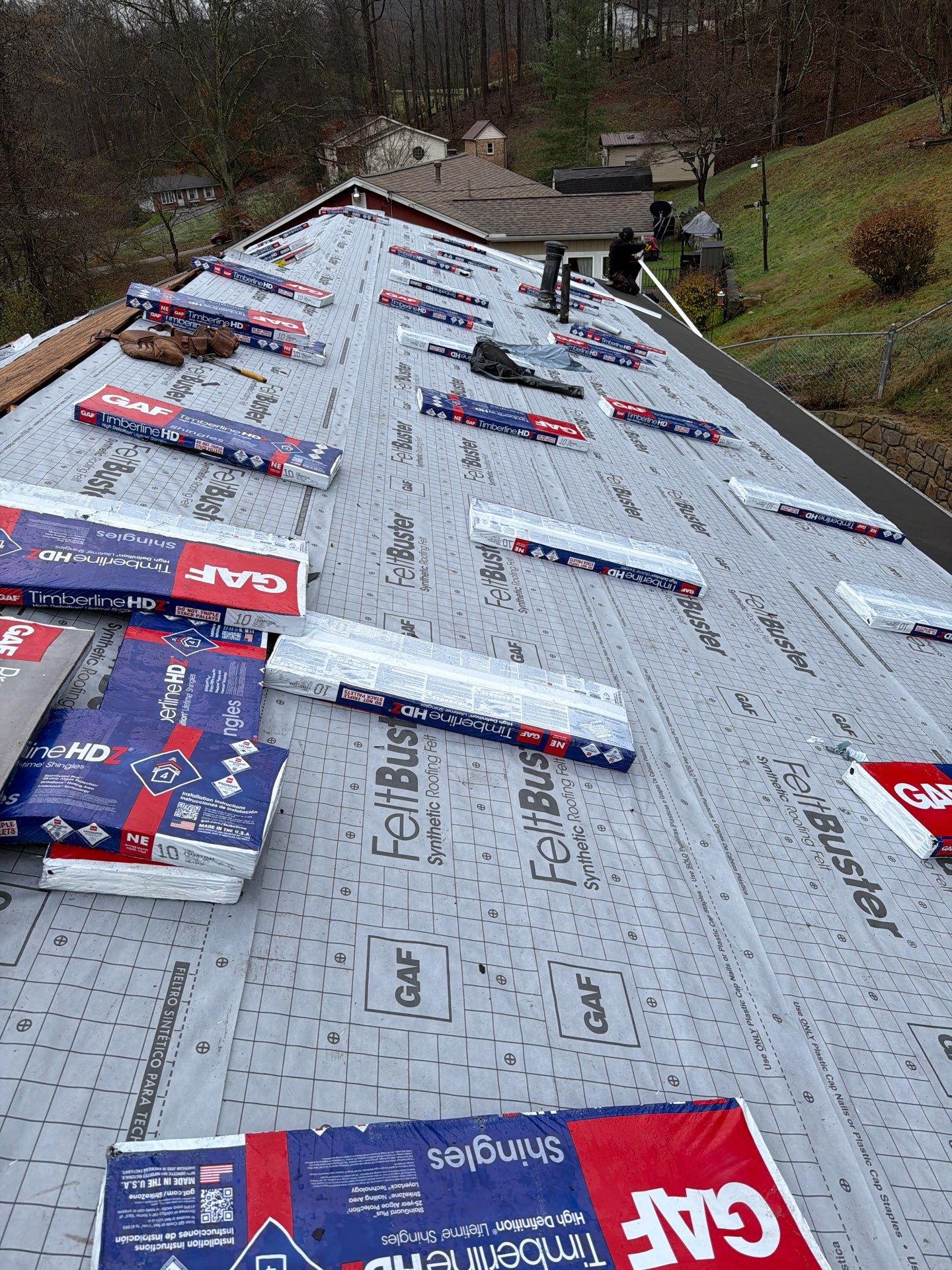 Residential Roofing Installation using GAF Timberline HDZ Charcoal by Rainstoppers Roofing