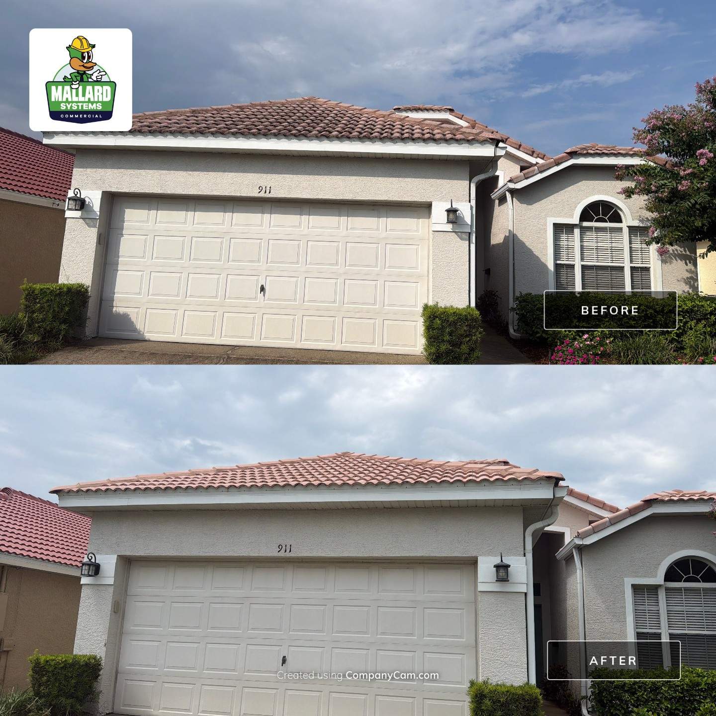 Residential Tile Roof Cleaning and Exterior House Wash in Winter Springs by Mallard Systems