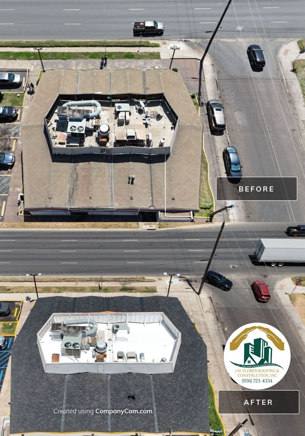 Commercial Asphalt Shingle and Flat Roof Installation in Laredo by JM Flores Roofing & Construction, Inc