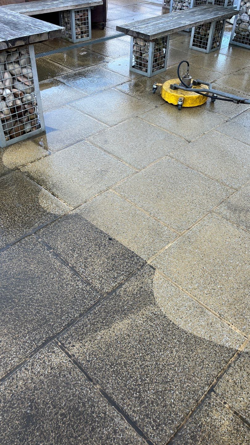 Patio Area Spring Clean using Mosmatic Flat Surface Cleaner by Ges Exterior Cleaning ltd