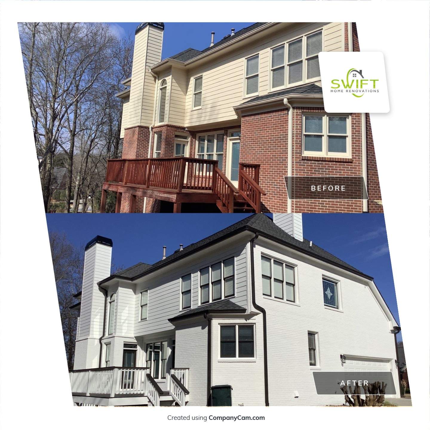White Brick Exterior Painting and Deck Refinishing in Duluth by Swift Home Renovations