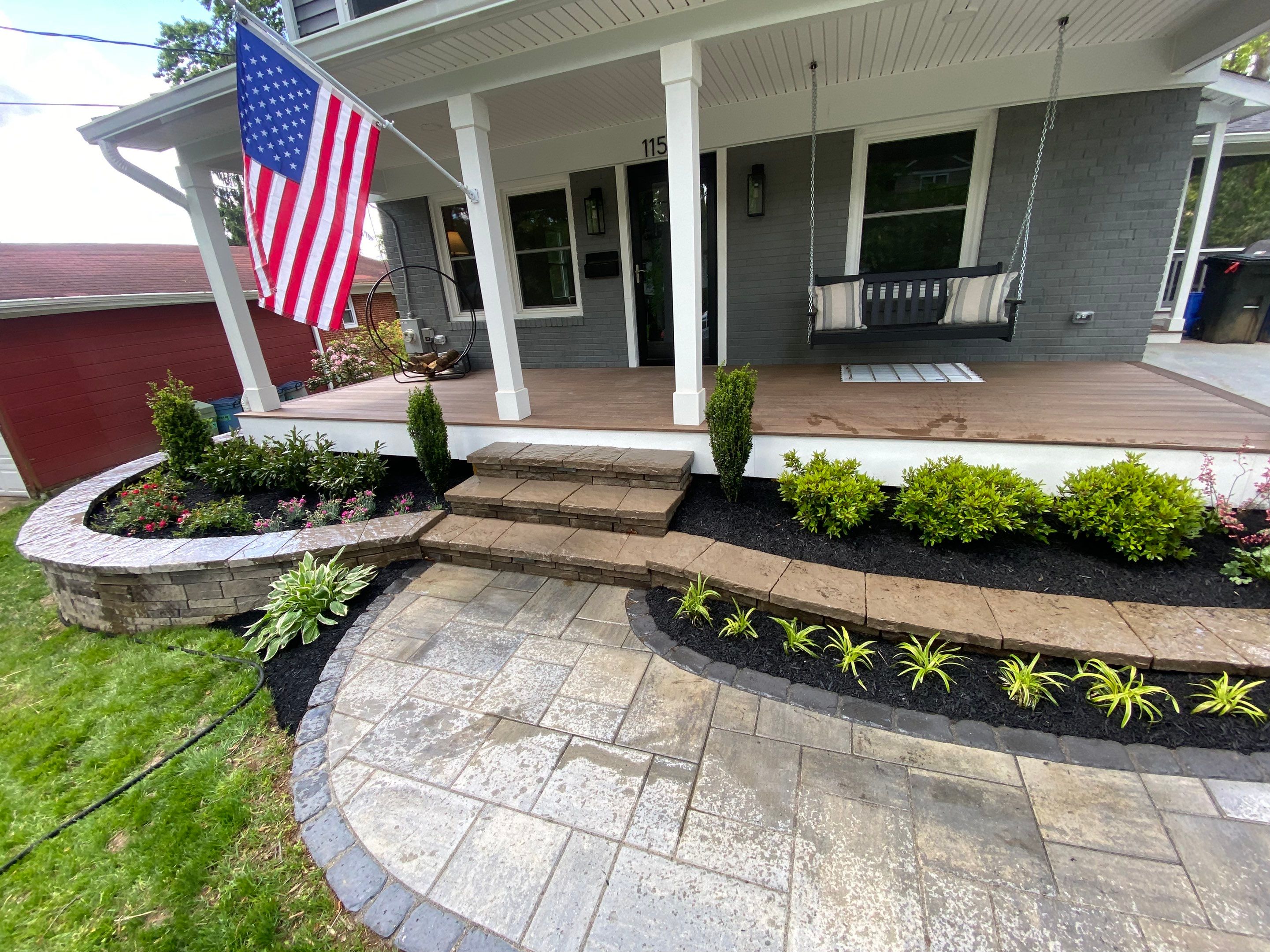 Retaining wall, walkway, small patio and landscape install by The Smet Companies, LLC