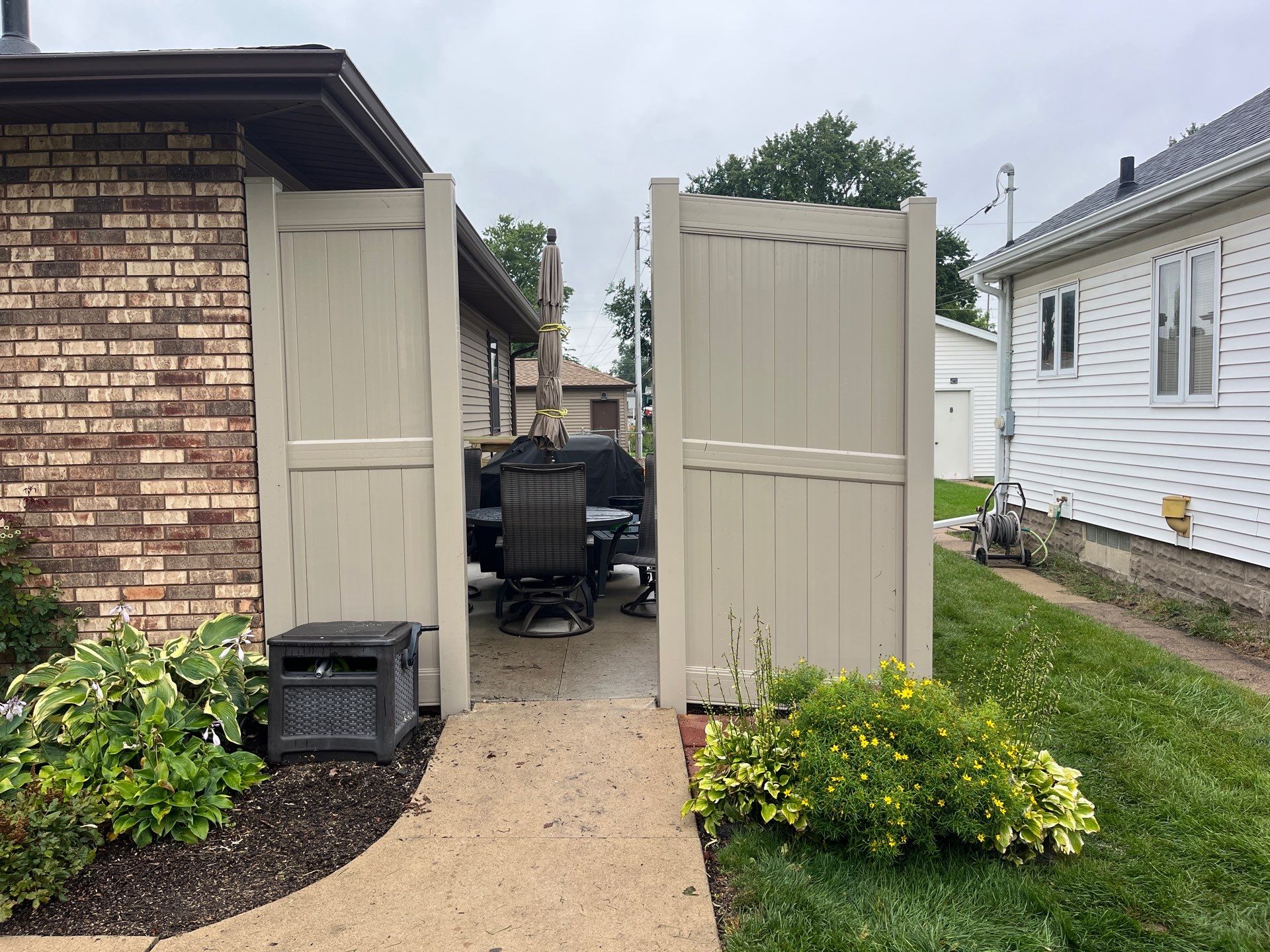 Adobe Vinyl Privacy Fence and Reinforced Double Gate Installation in Waterloo by Perfect Picket Fence and Stain
