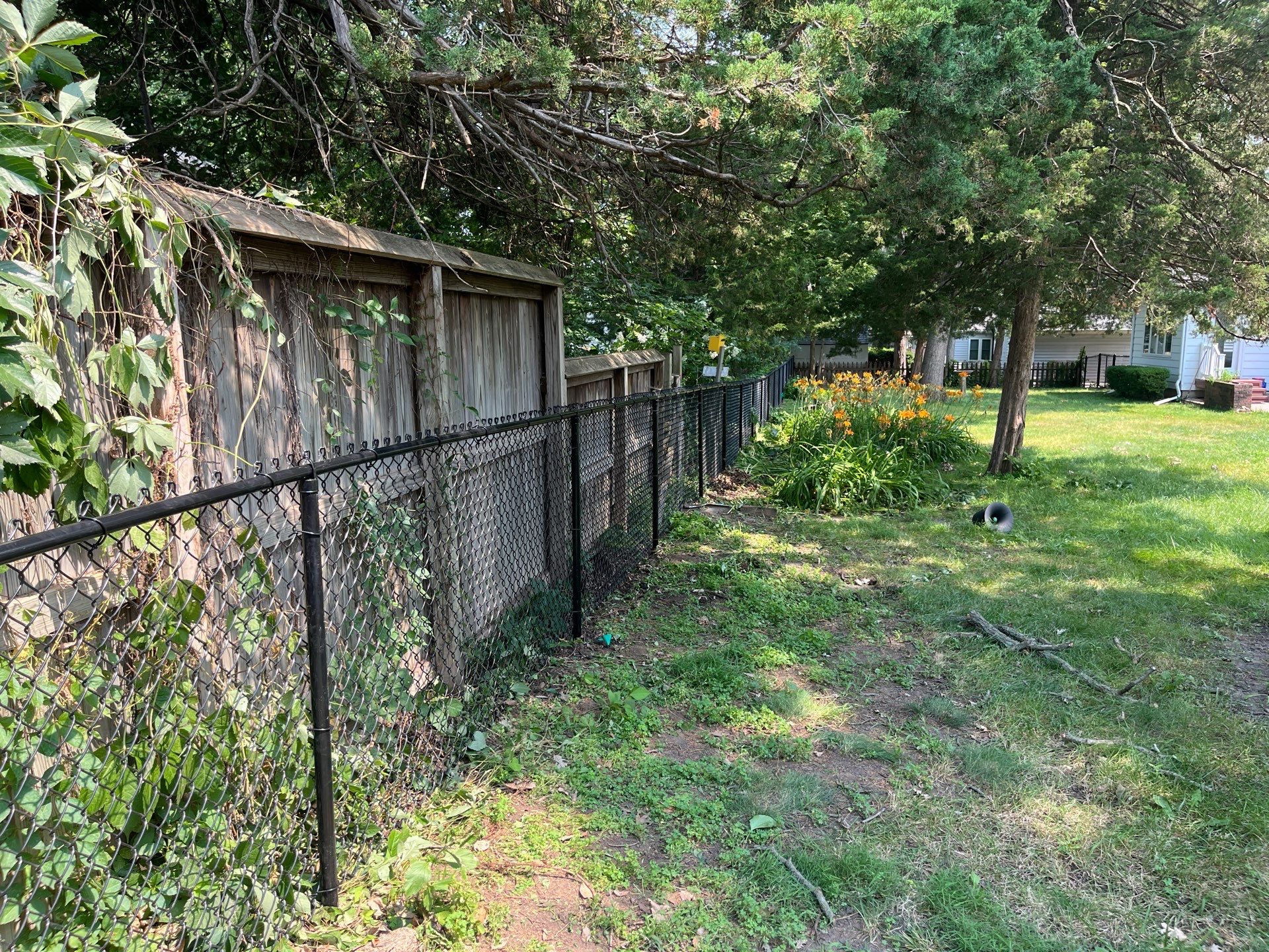 Residential Black Chain Link Fence Installation in Cedar Falls by Perfect Picket Fence and Stain