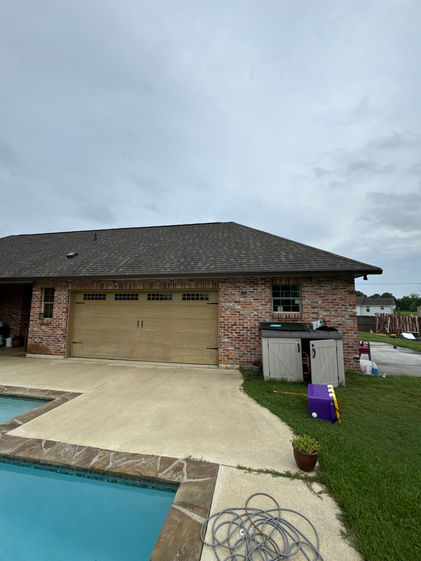 Residential Roofing Installation using Atlas Pinnacle Impact Weathered Wood; Weathered Bronze Gutters  by Top Team Construction