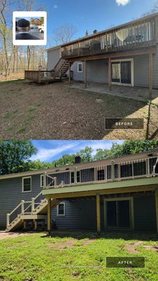 Deck replacement using trex tropical Havana Gold and transcend white railings 