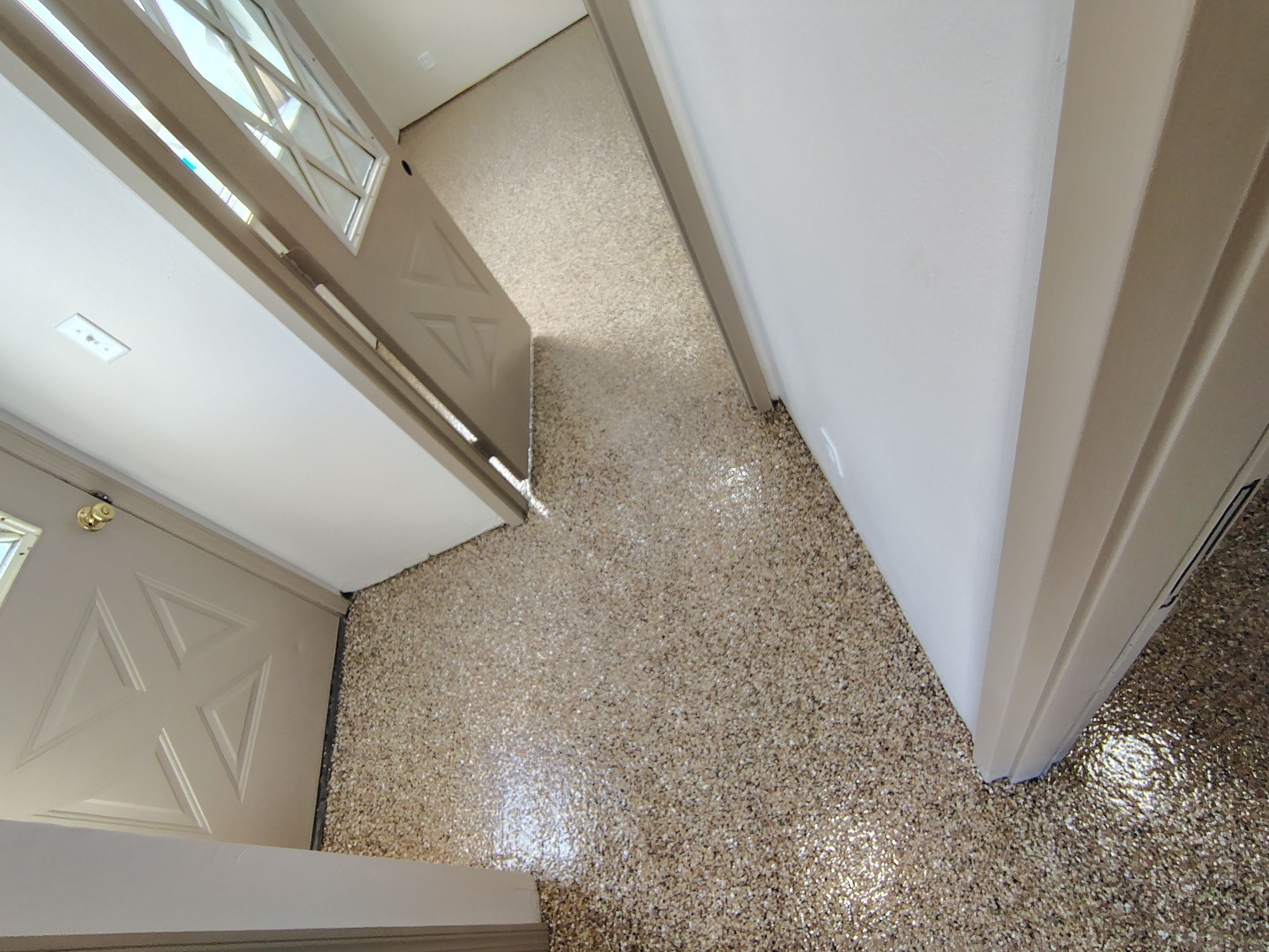 Durable Epoxy Flake Floor Coating for Commercial Workshop by Select Painting, Coatings & Garage Cabinets