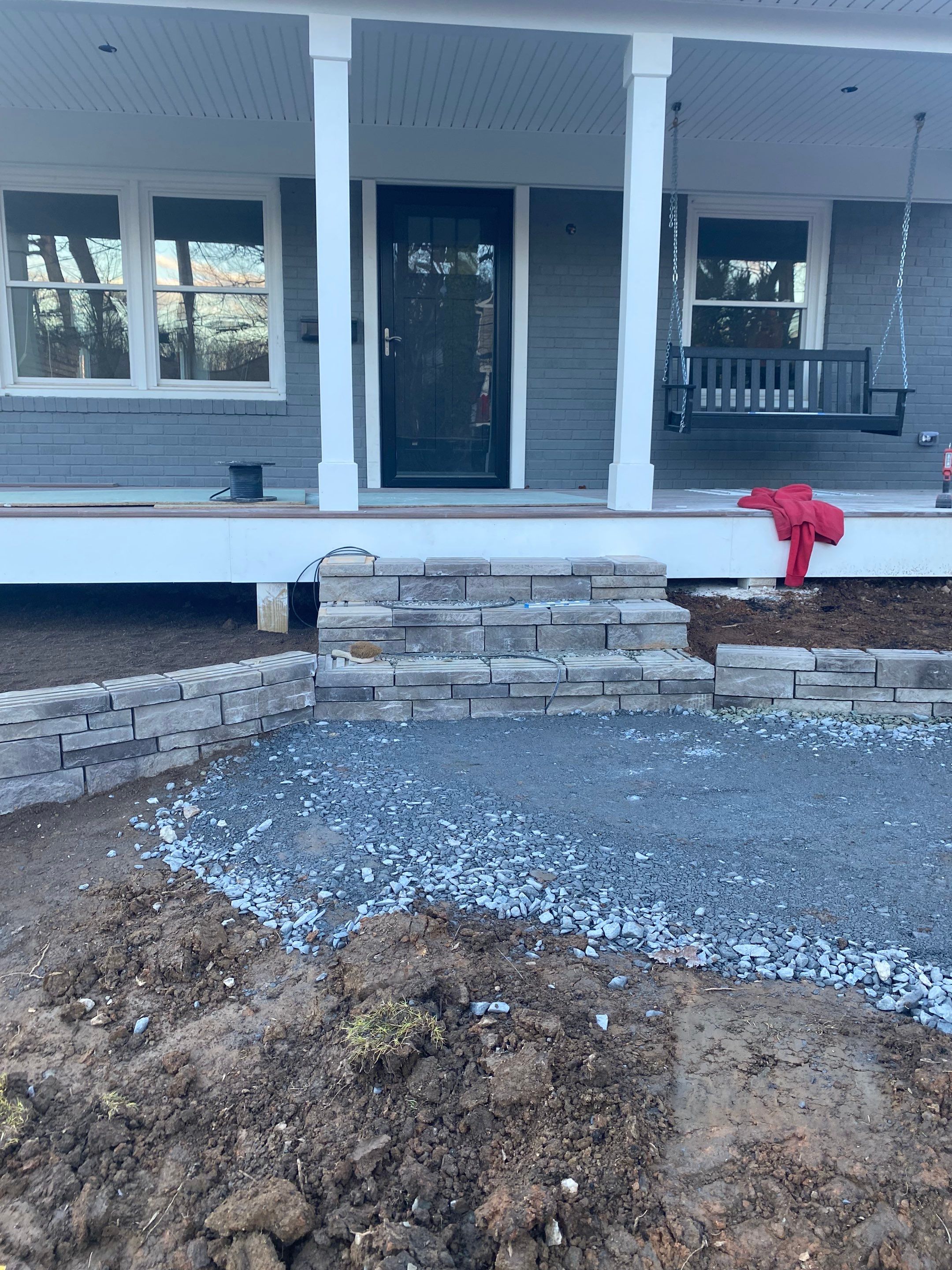 Retaining wall, walkway, small patio and landscape install by The Smet Companies, LLC