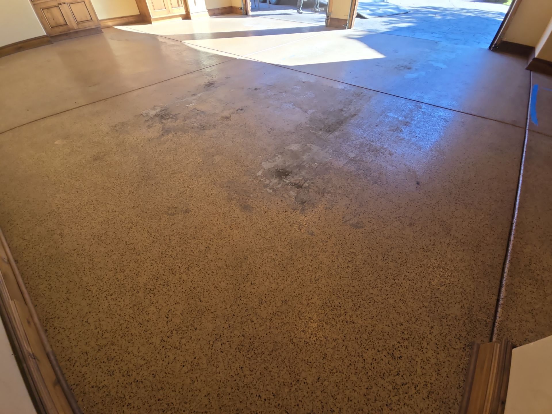 Garage Transformation using Stone/Marble Hybrid by Croc Coatings, LLC