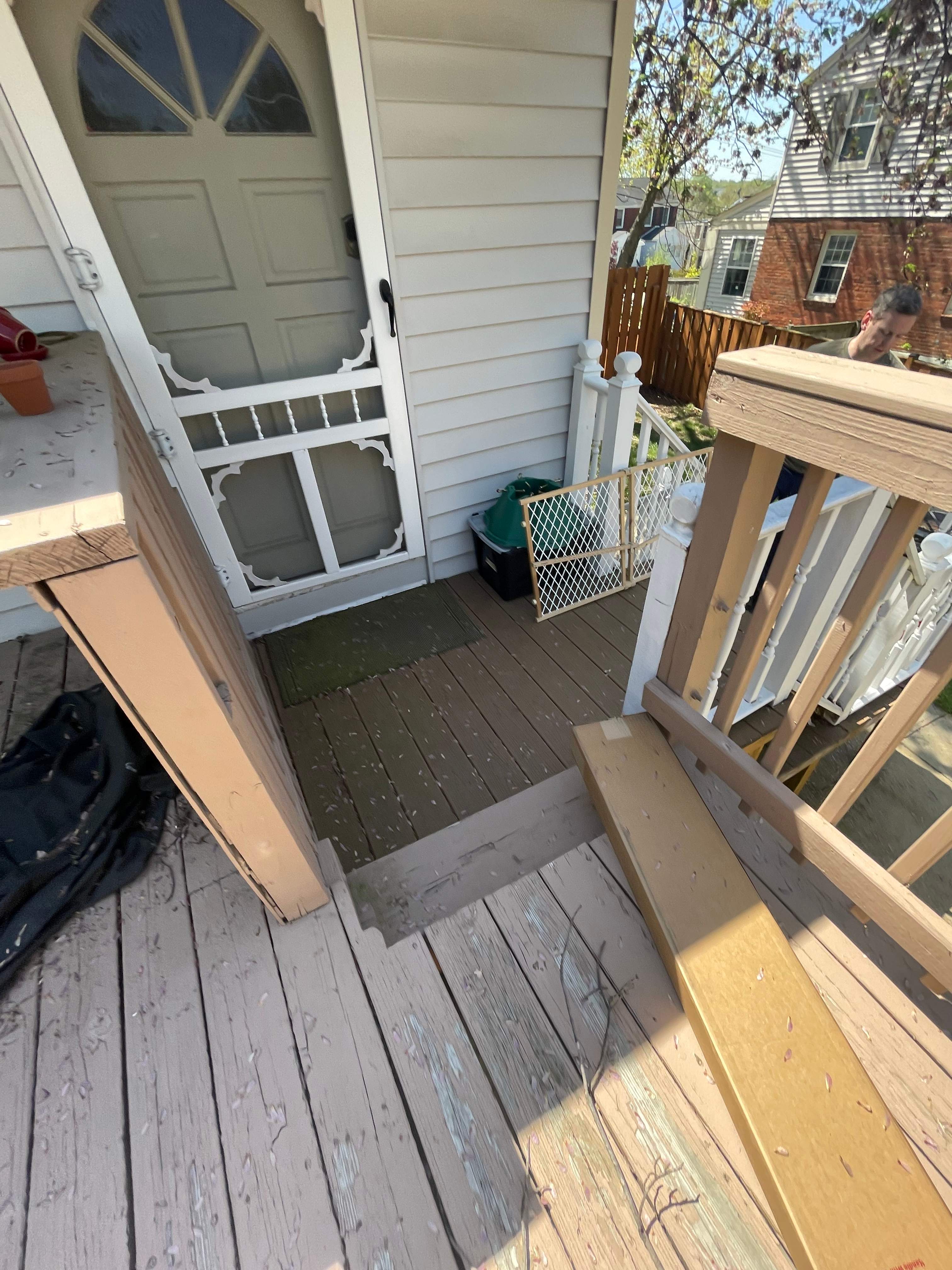 Deck resurfacing, railing replacement and concrete resurfacing by Fairfax Contractors, LLC